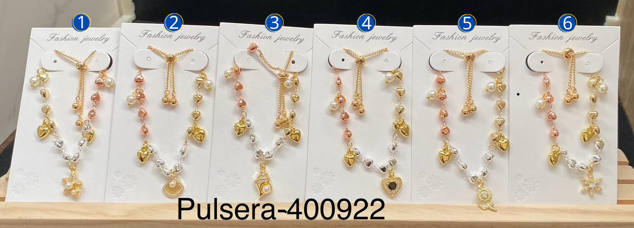 Pulseras de tres colores con diferentes dijes M2 Oro Laminado