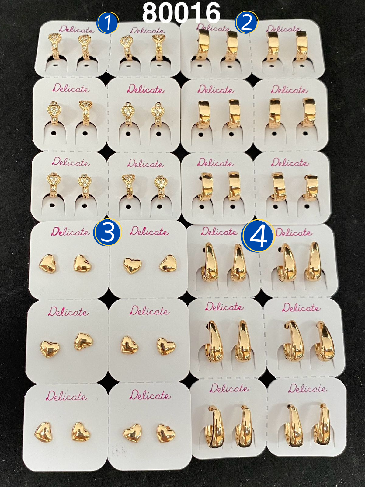 Paquete de 6 pares de aretes dorados M36 Oro Laminado