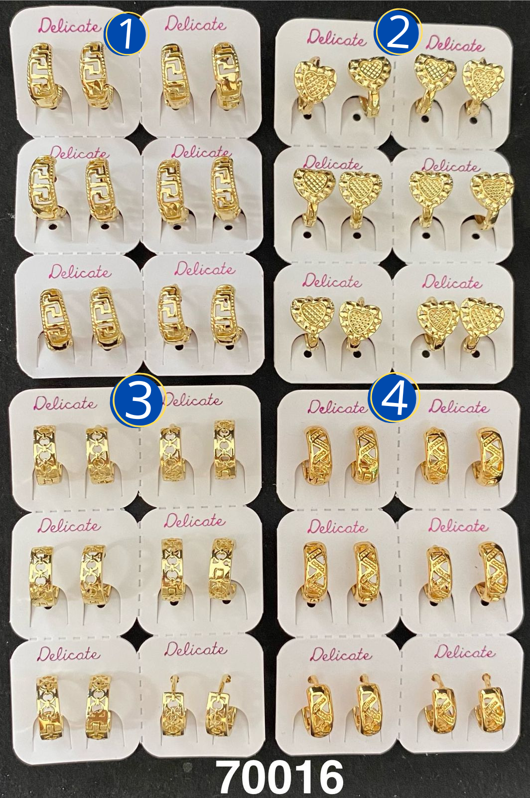 Paquete de 6 pares de Aretes Dorados M14 Oro Laminado