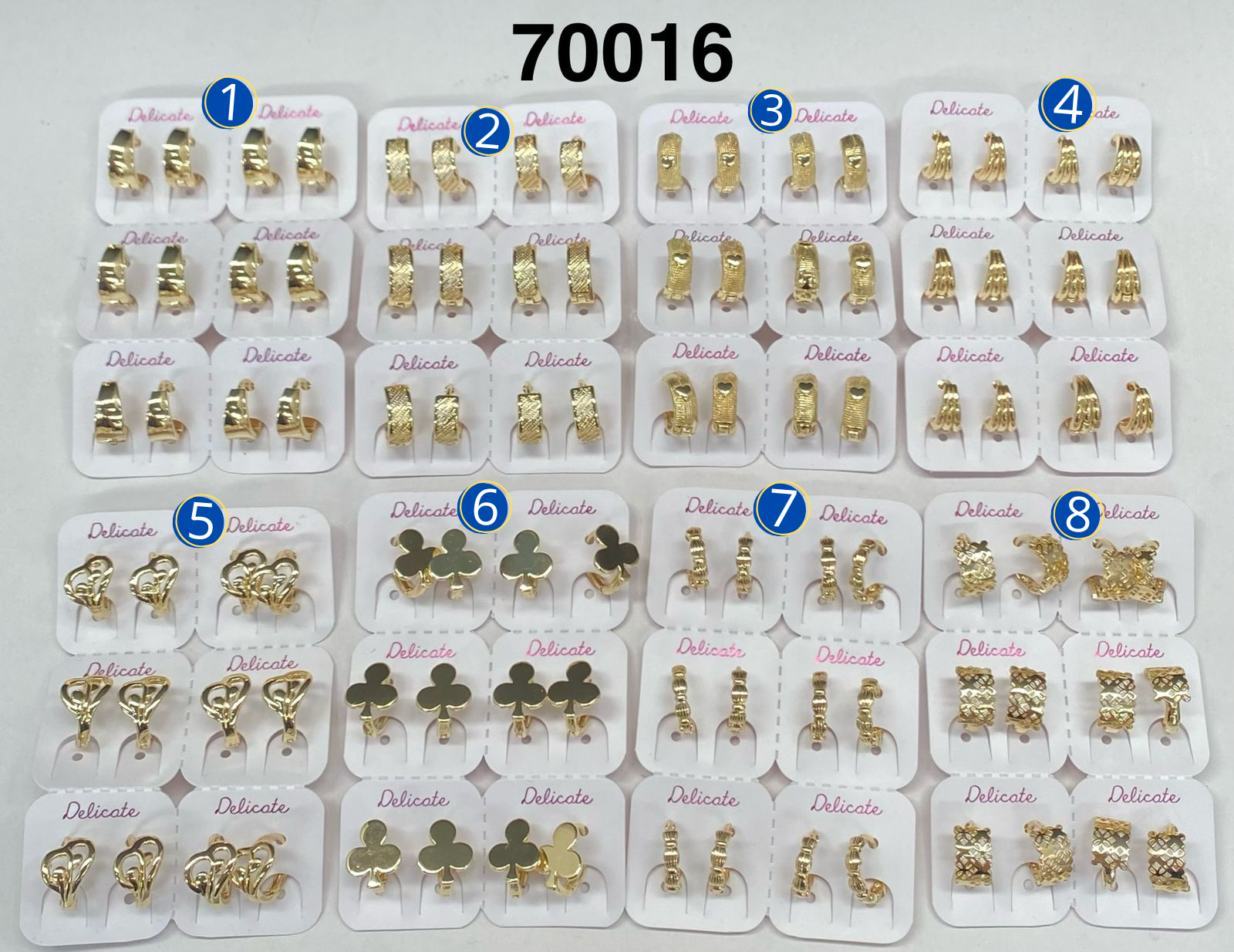 Paquete de 6 pares de Aretes Dorados M42 Oro Laminado