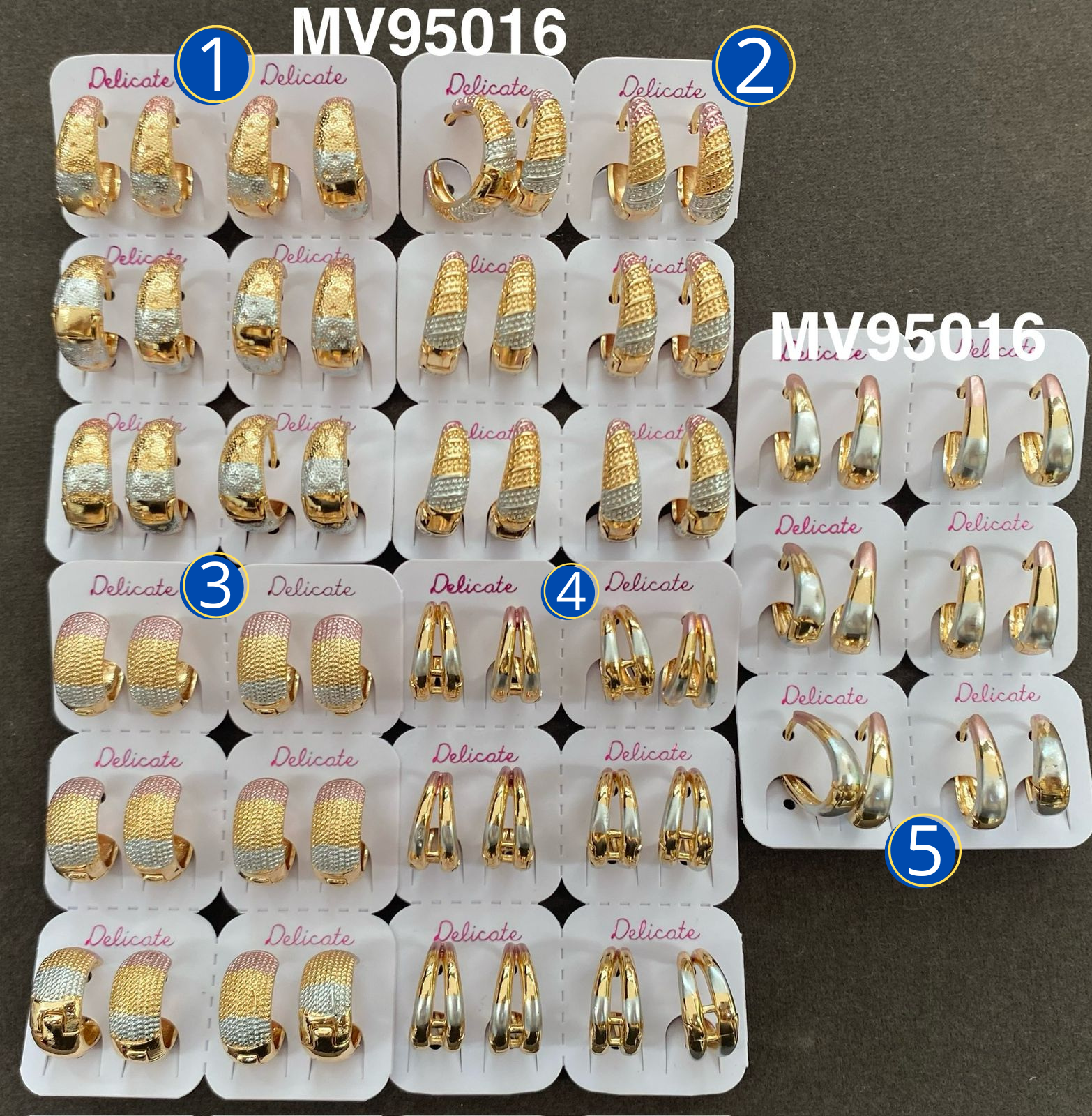 Aretes Huggies Tres Colores M23 Oro Laminado 11/02/26