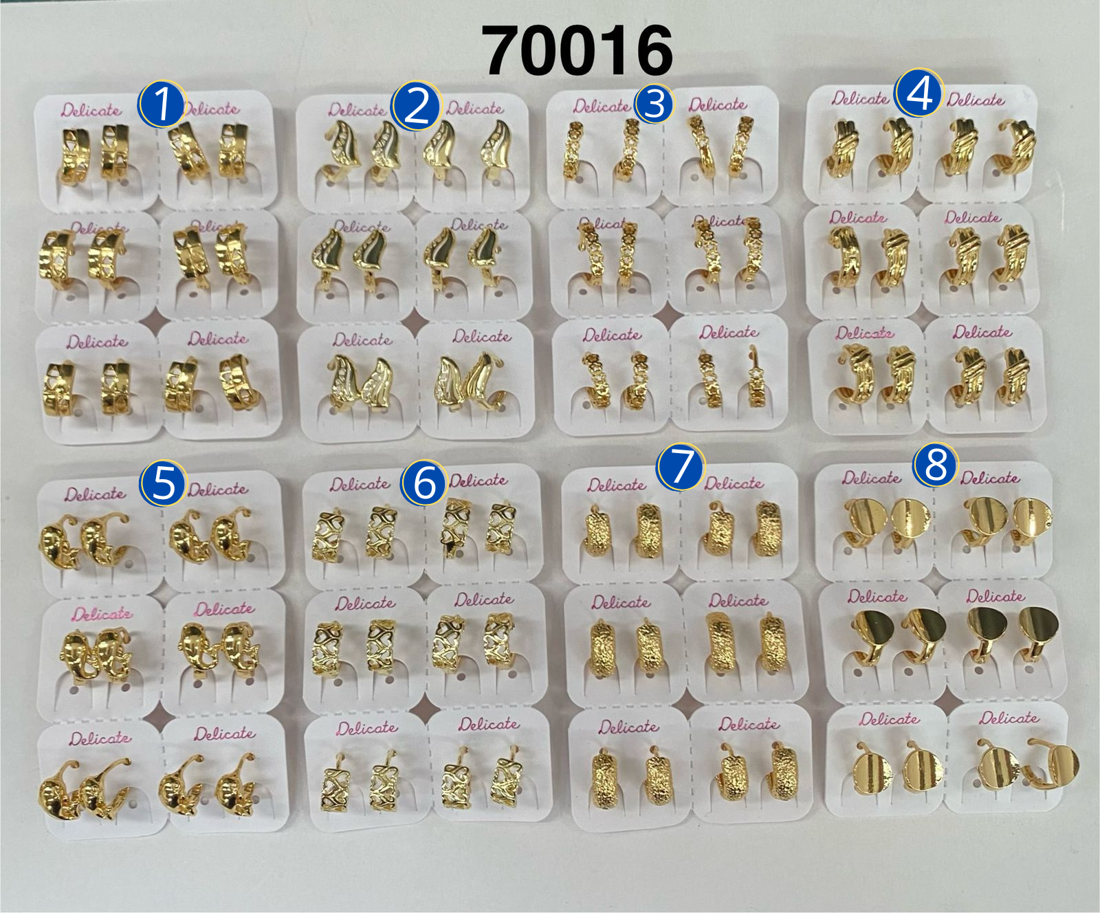 Paquete de 6 pares de Aretes Dorados M43 Oro Laminado
