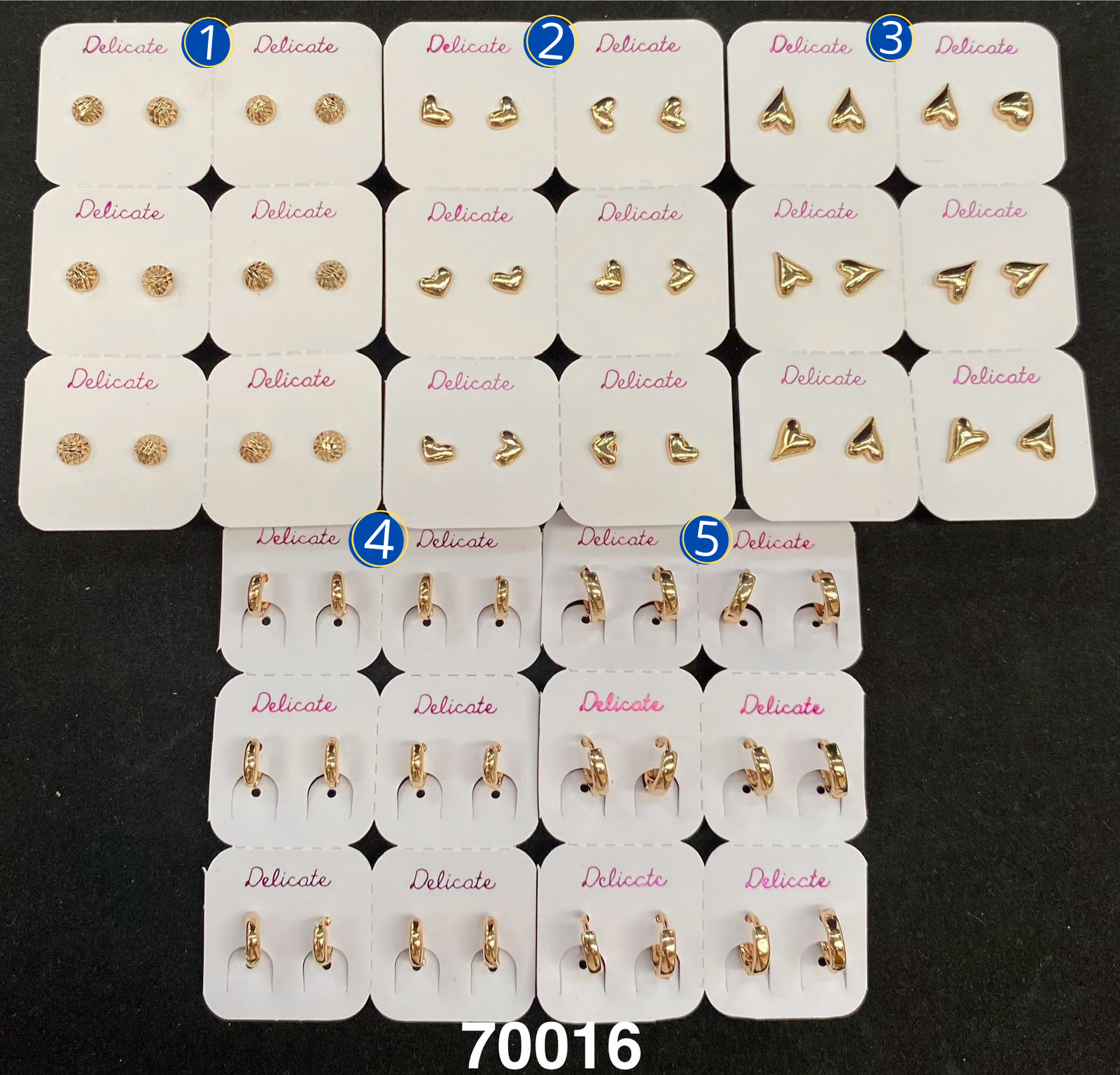 Paquete de 6 pares de aretes dorados M38 Oro Laminado
