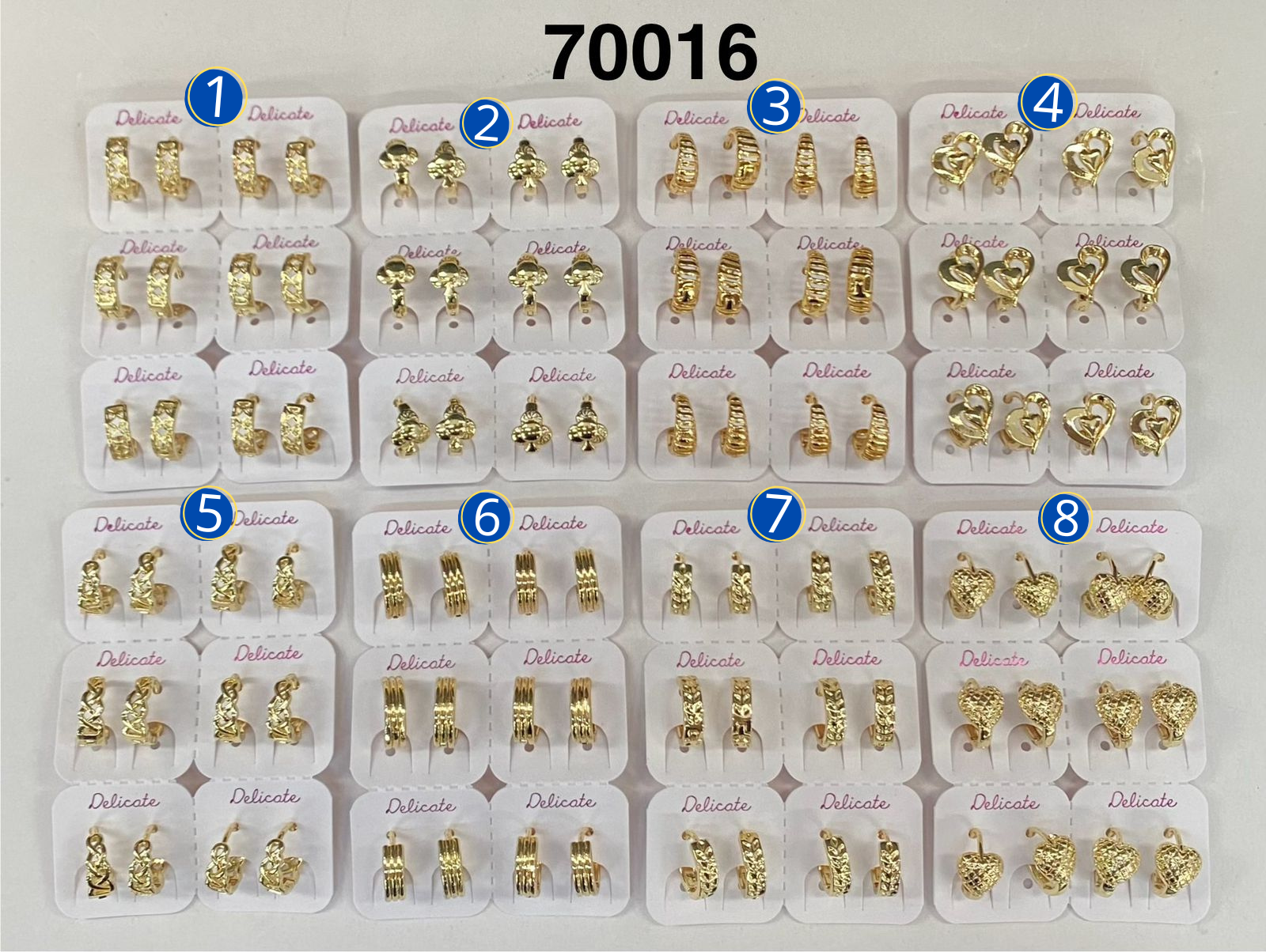 Paquete de 6 pares de Aretes Dorados M45 Oro Laminado