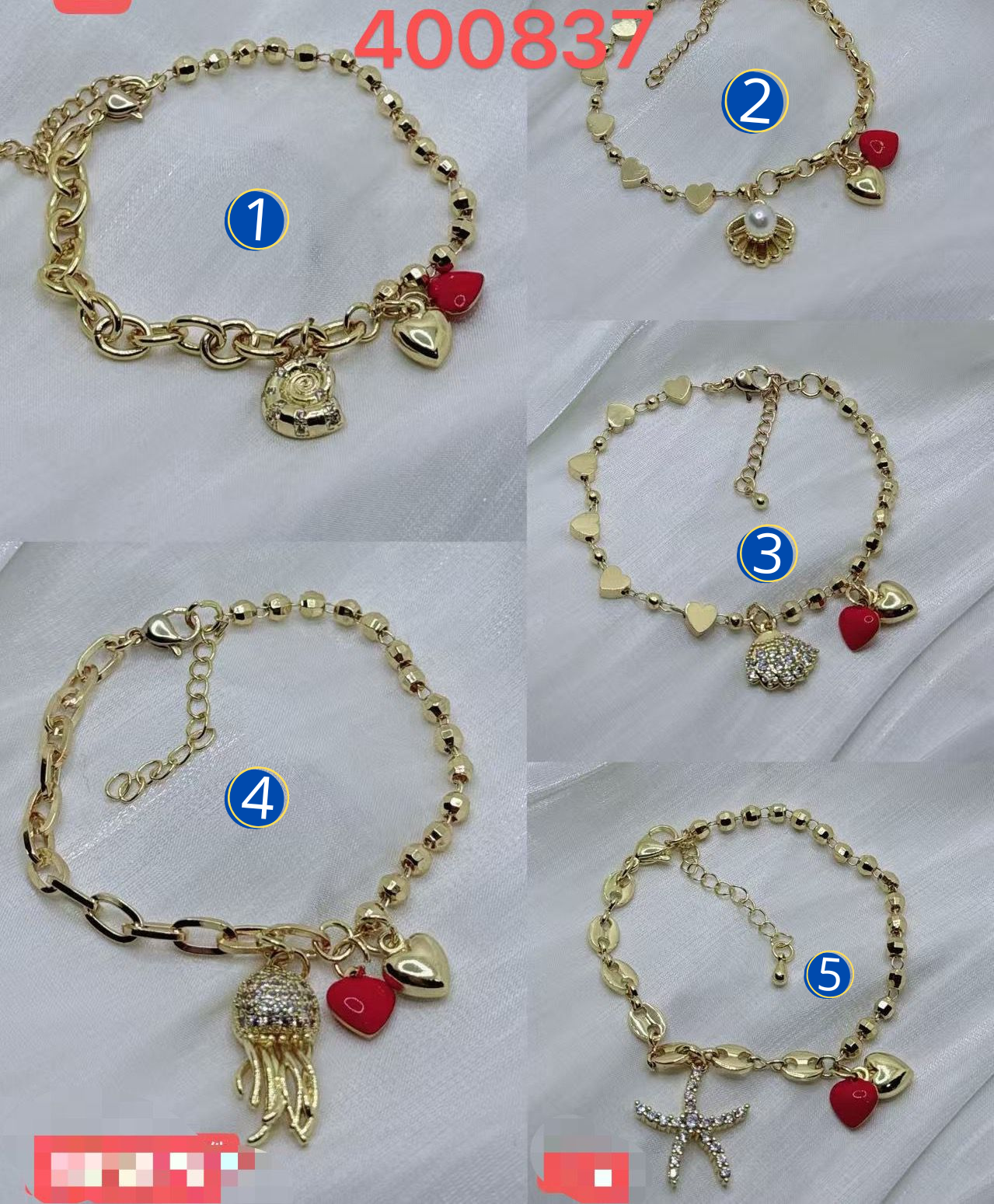 Pulsera Dorada con cuentas y dijes M3 Oro Laminado