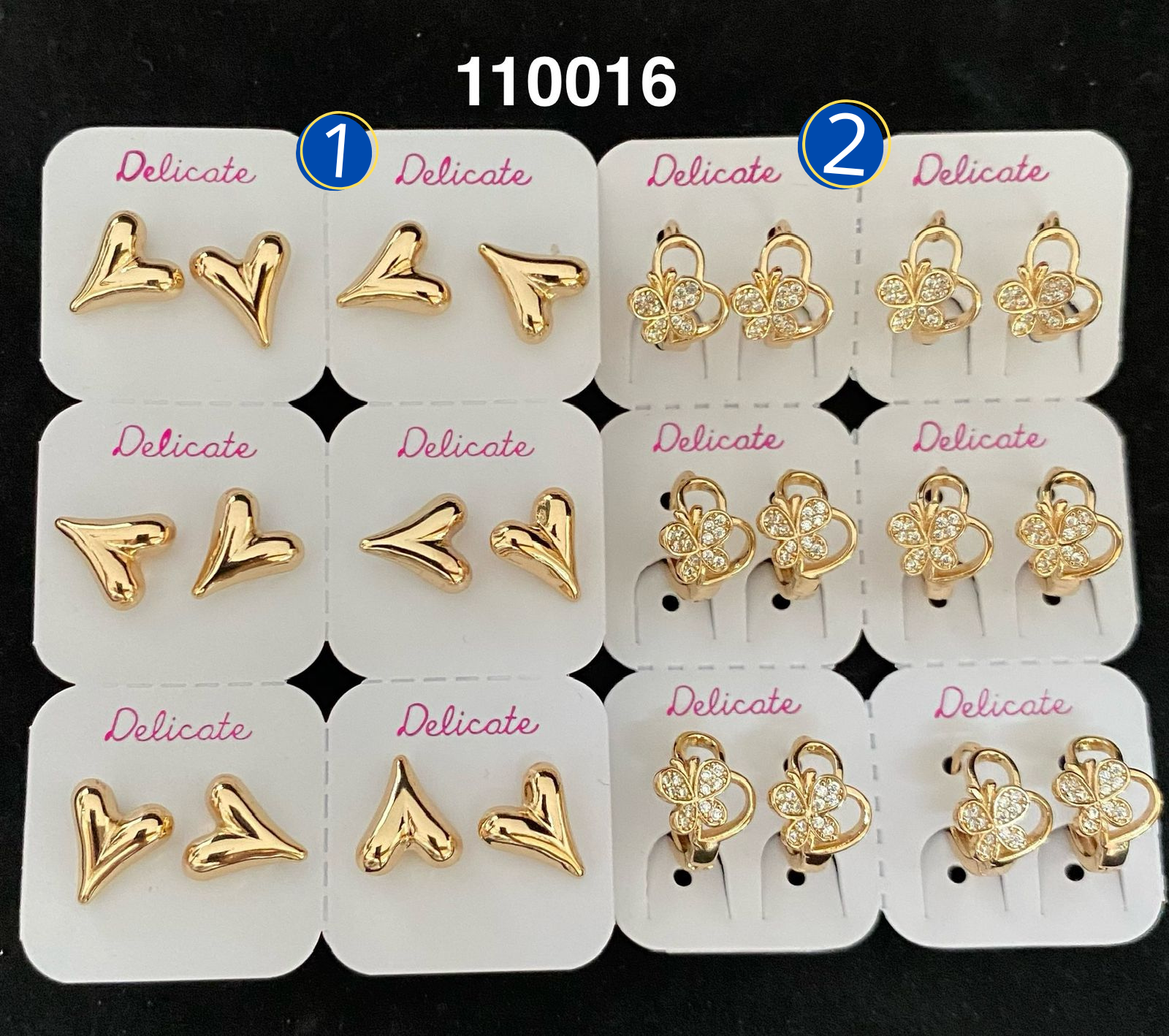 Paquete de 6 pares de aretes dorados M41 Oro Laminado
