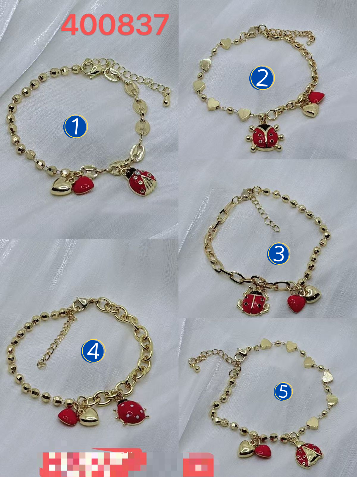 Pulsera Dorada con cuentas y dijes M2 Oro Laminado