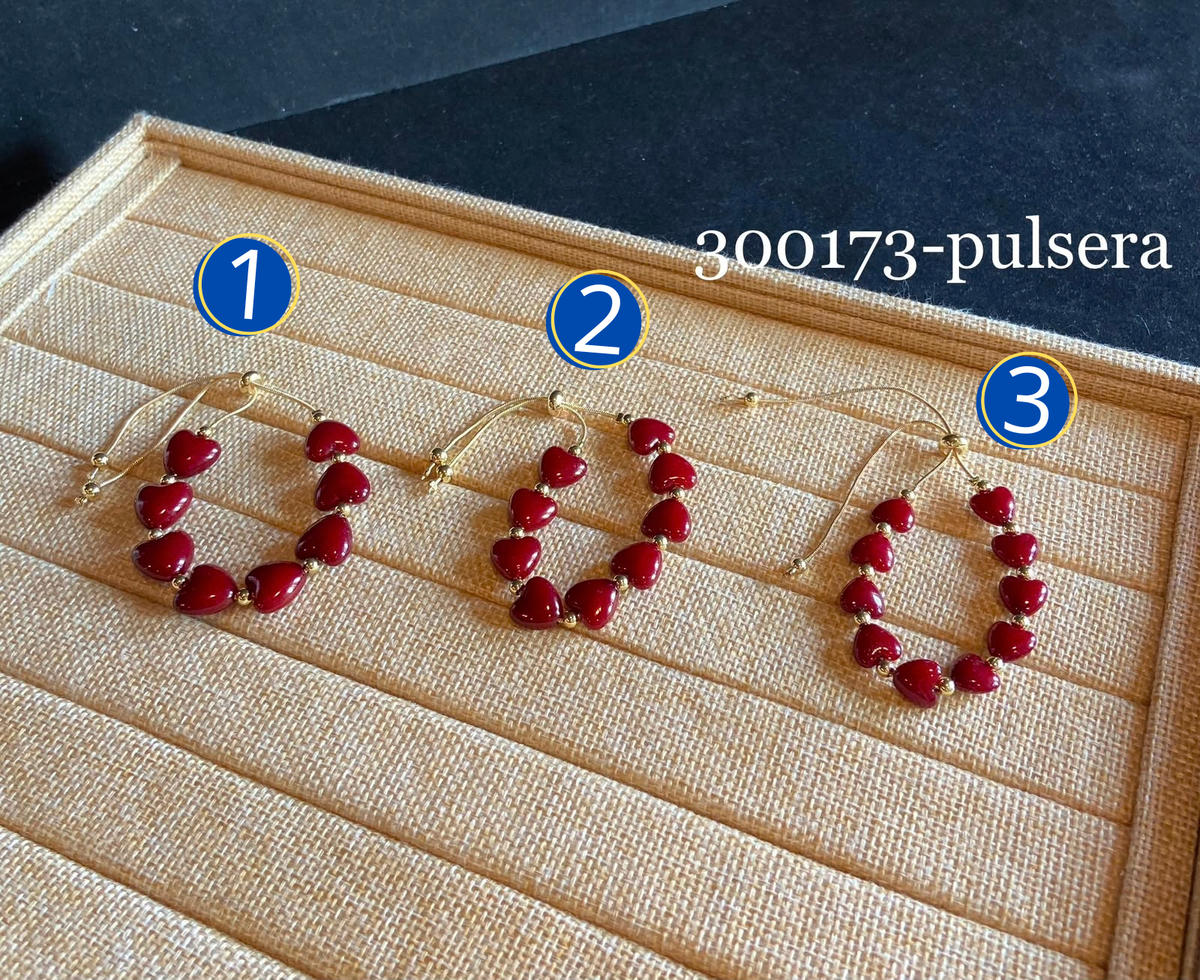 [26/SEPTIEMBRE/26]Pulseras de cuentas de corazón rojas M1 Oro Laminado