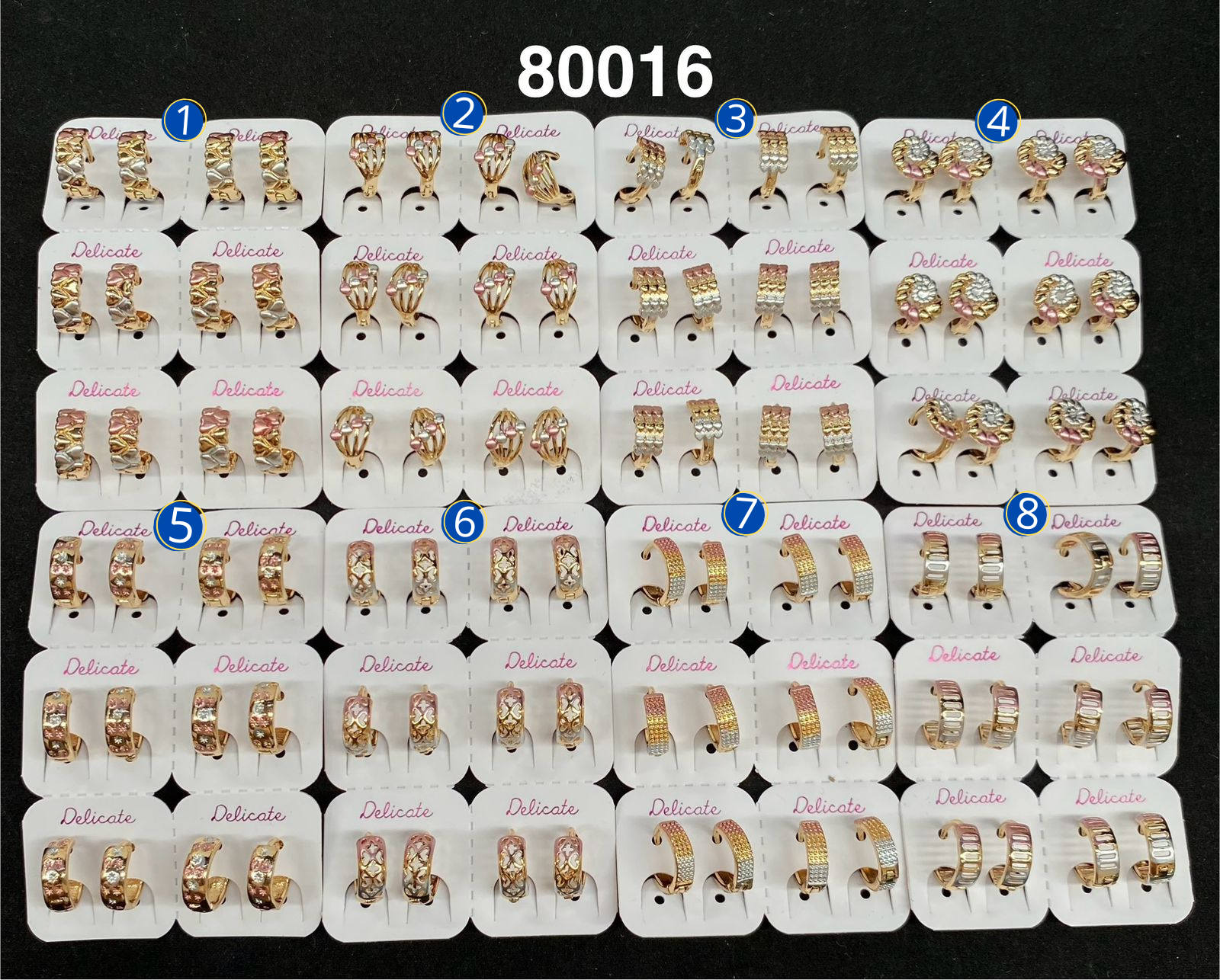 Paquete de 6 pares de aretes Dorados M2 Oro Laminado