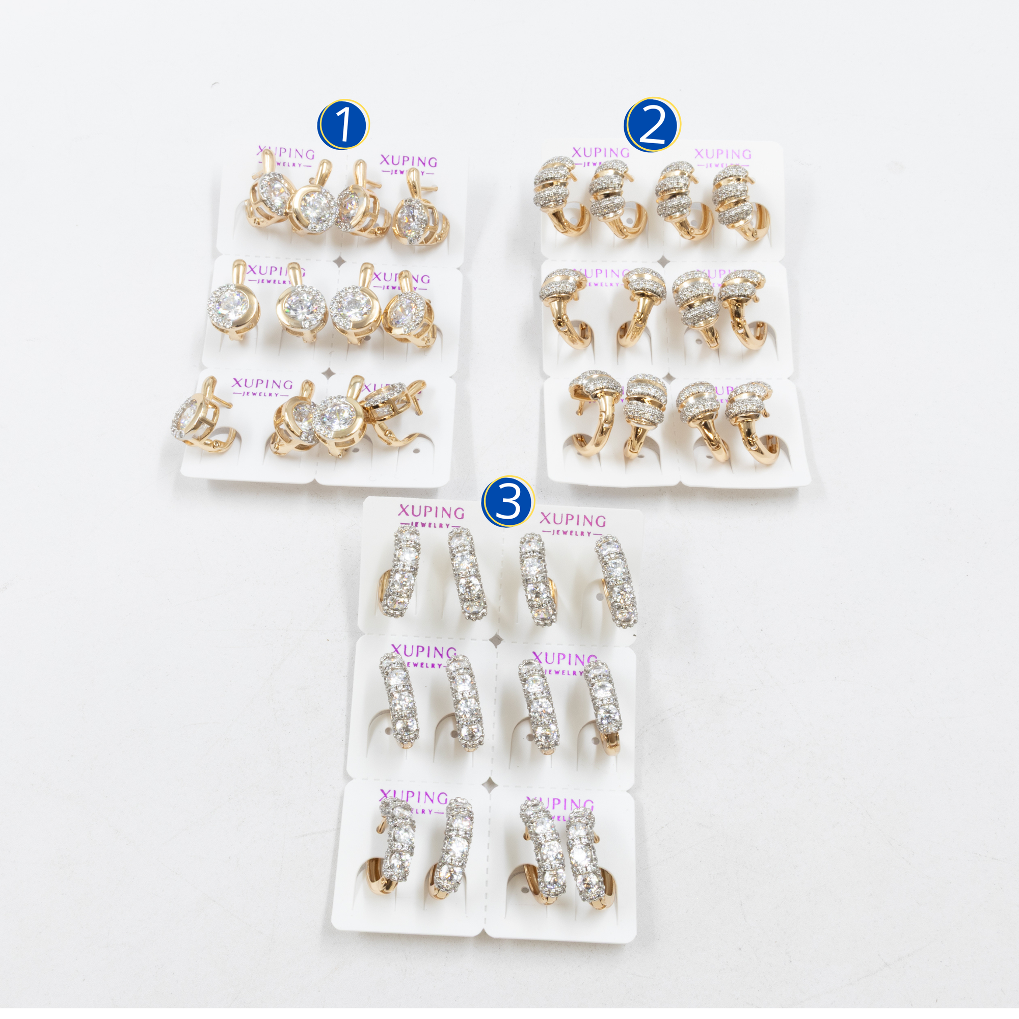 Paquete de 6 pares de Aretes Dorados Xuping M6 Oro Laminado