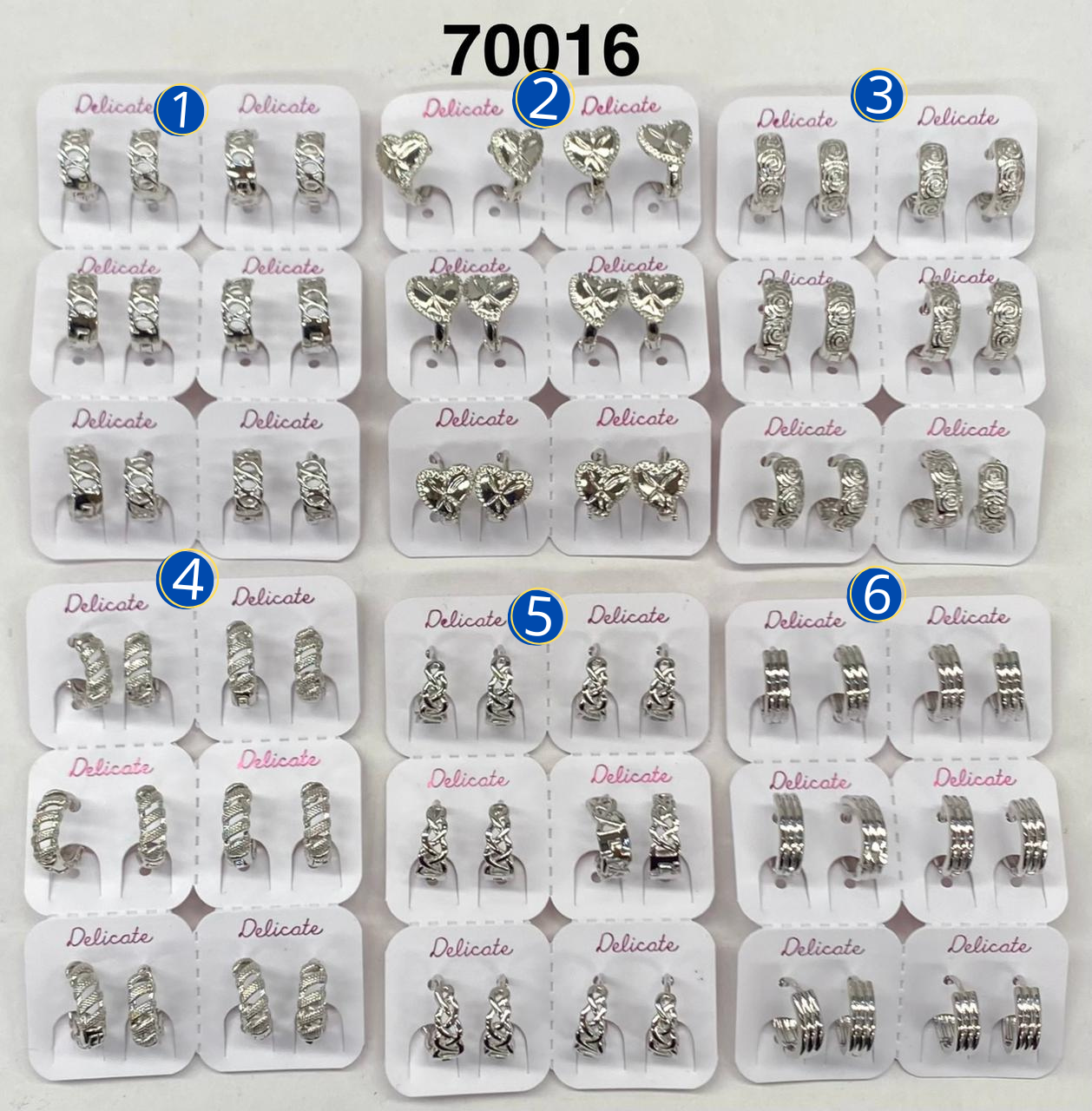 Paquete de 6 pares de Aretes Plateados M28 Oro Laminado