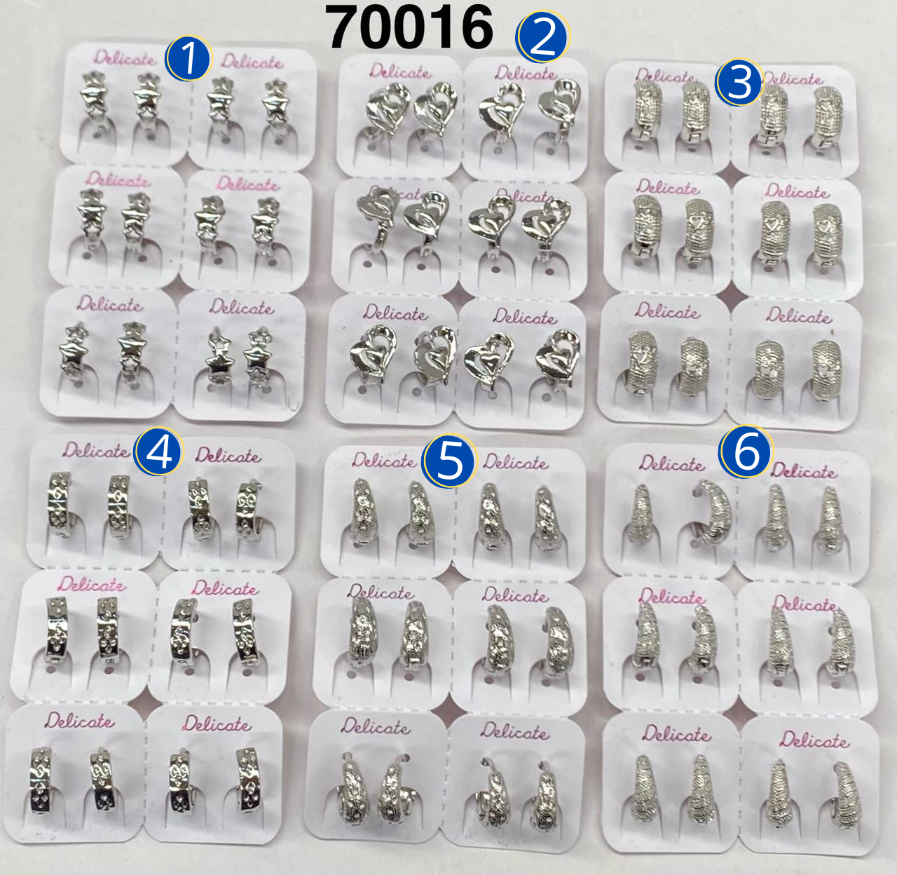 Paquete de 6 pares de Aretes Plateados M30 Oro Laminado
