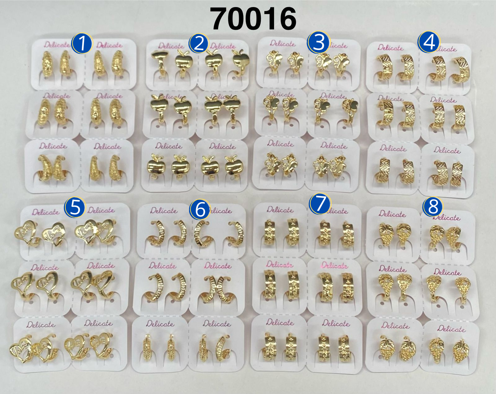 Paquete de 6 pares de Aretes Dorados M47 Oro Laminado