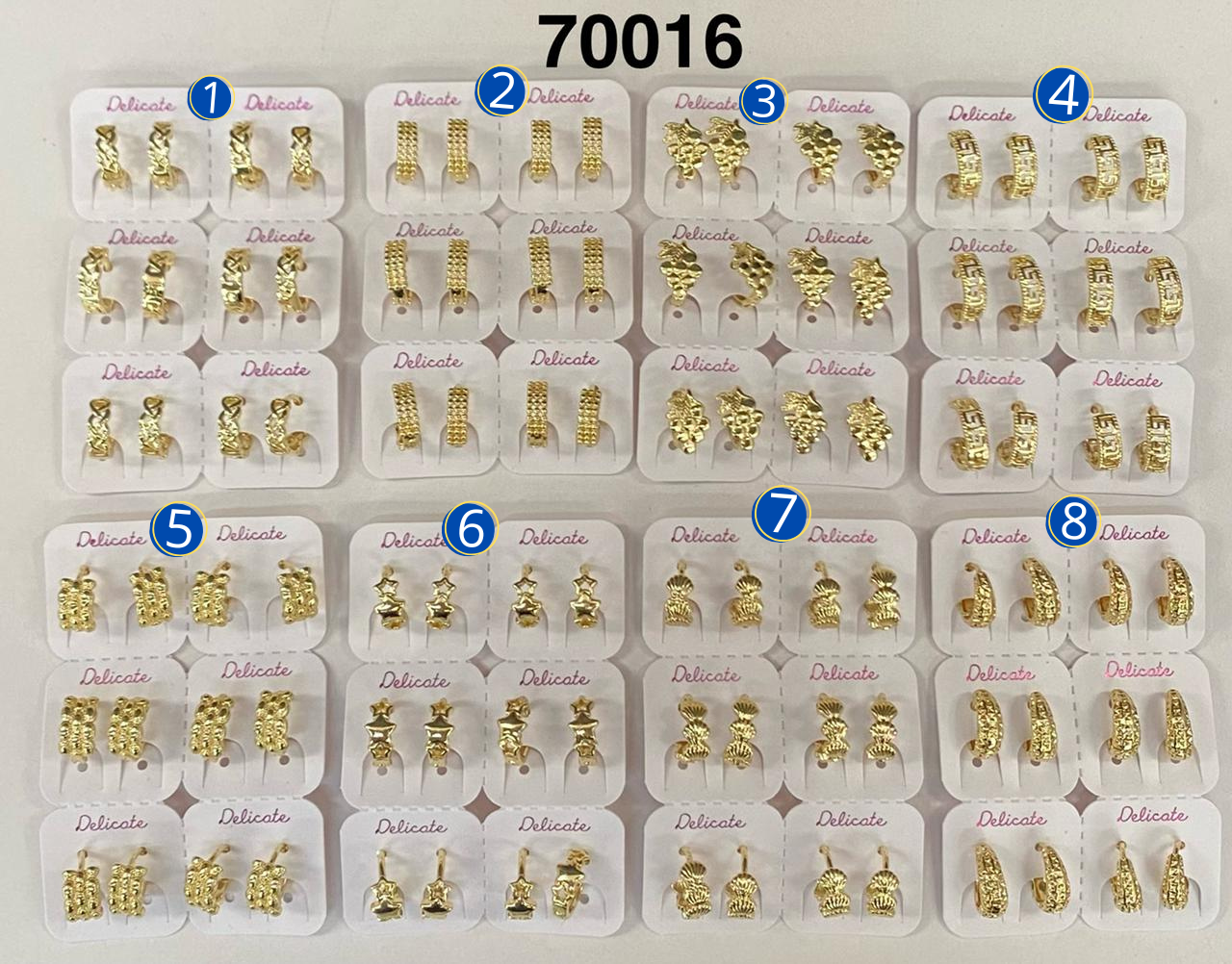 Paquete de 6 pares de Aretes Dorados M48 Oro Laminado