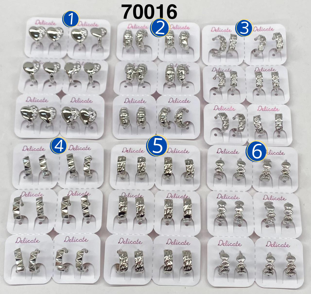 Paquete de 6 pares de Aretes Plateados M32 Oro Laminado