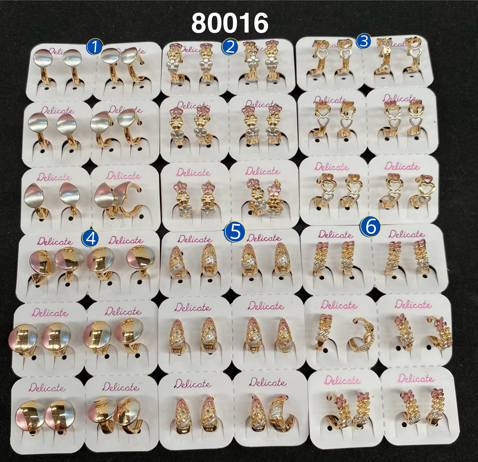 Paquete de 6 pares de aretes Dorados M3 Oro Laminado