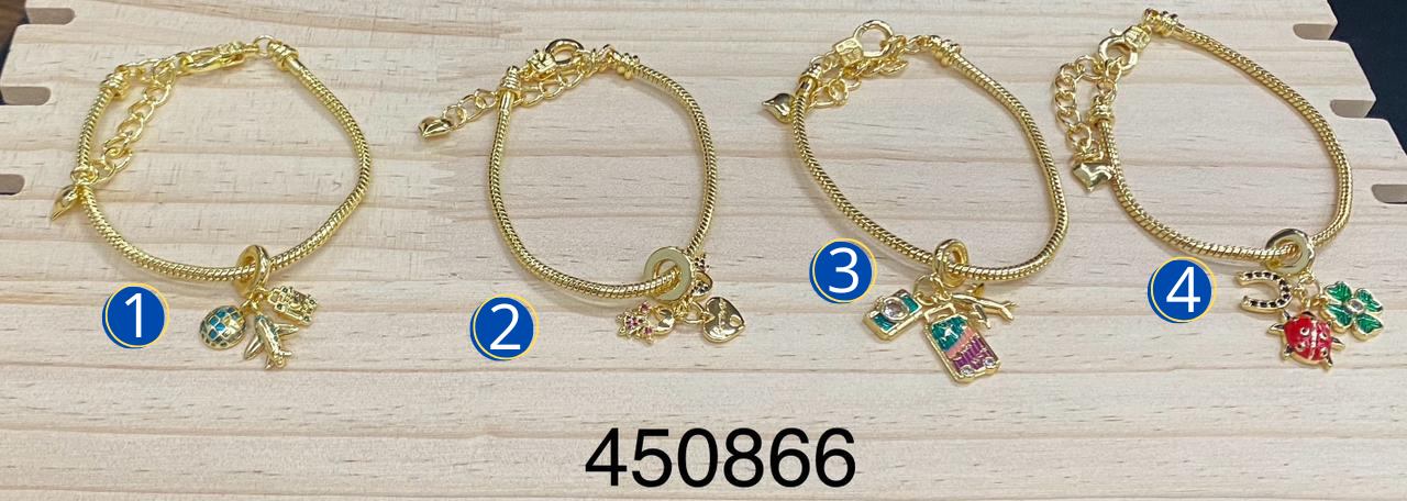 Pulsera Dorada Con Dijes Diferentes M4 Oro Laminado