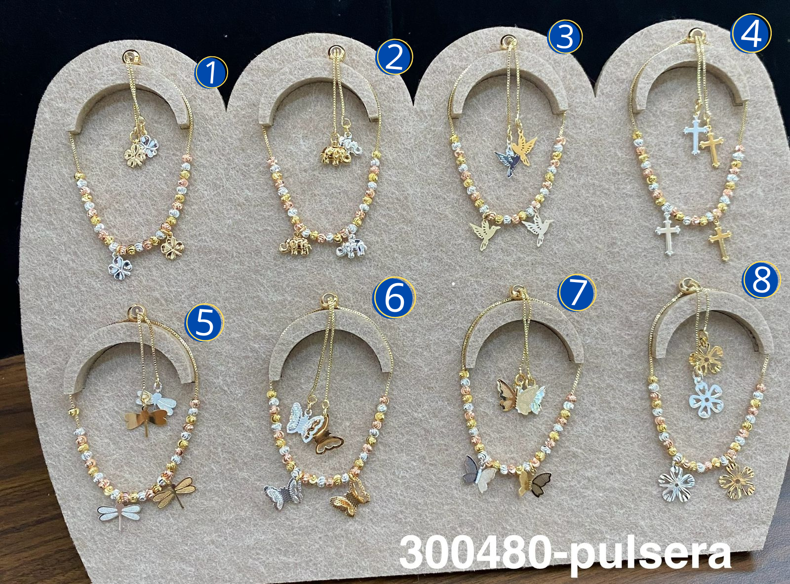 Pulsera de tres colores con Dije con M3 Oro Laminado