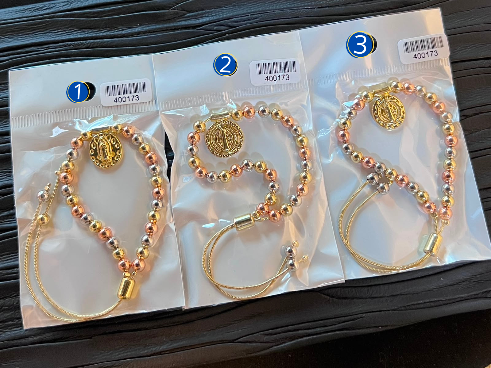 [13/AGOSTO/26] Pulseras de tres colores Religiosa M2 Oro Laminado