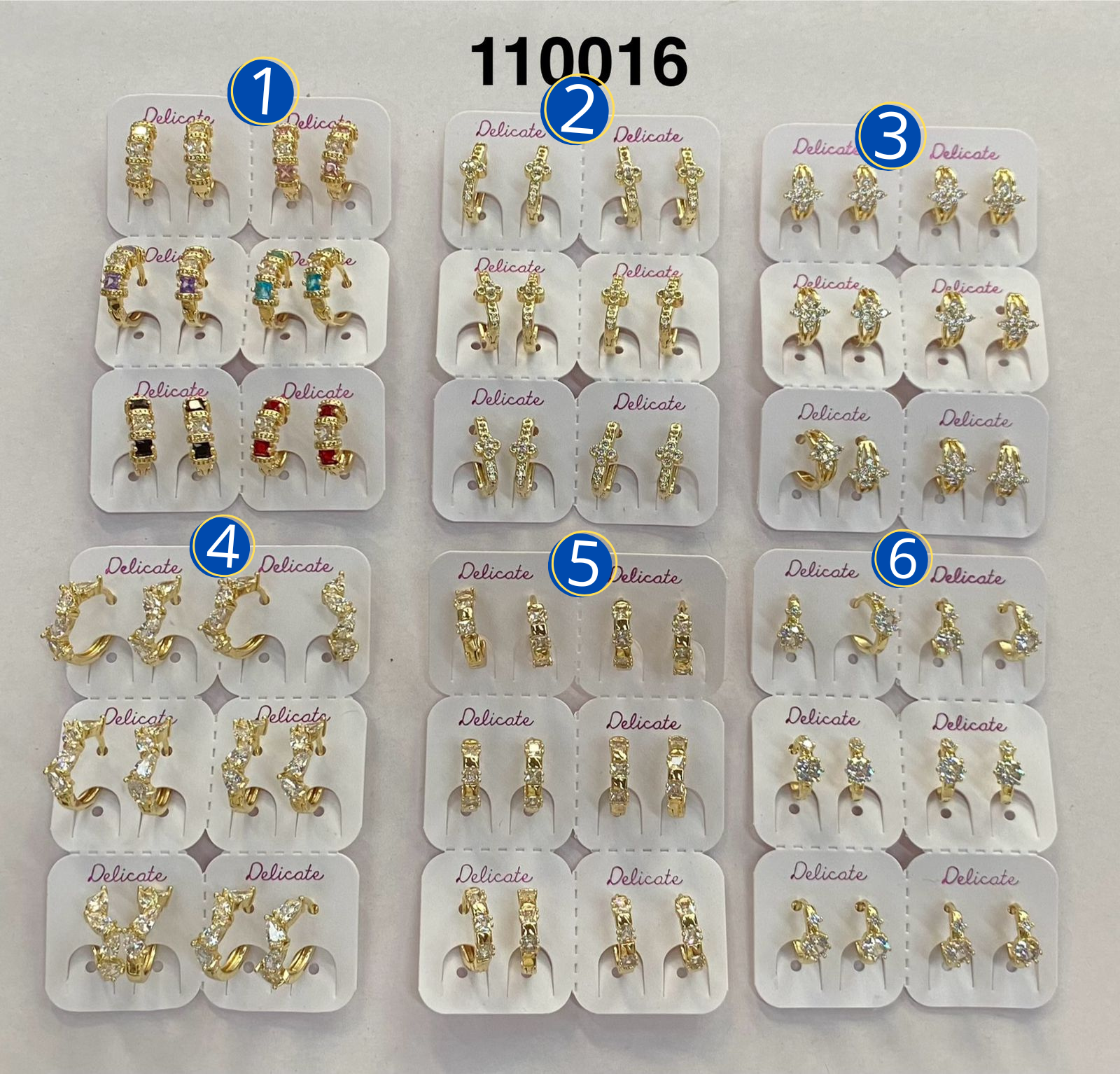 Paquete de 6 pares de Aretes Dorados M7 Oro Laminado