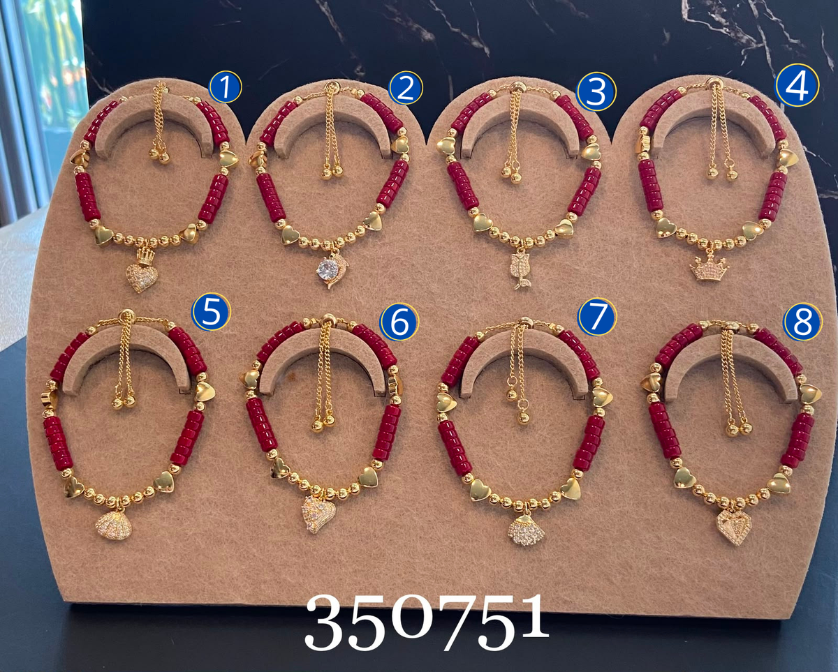 [12/SEPTIEMBRE/26] Pulseras Dorada concuentas Rojas M3 Oro Laminado