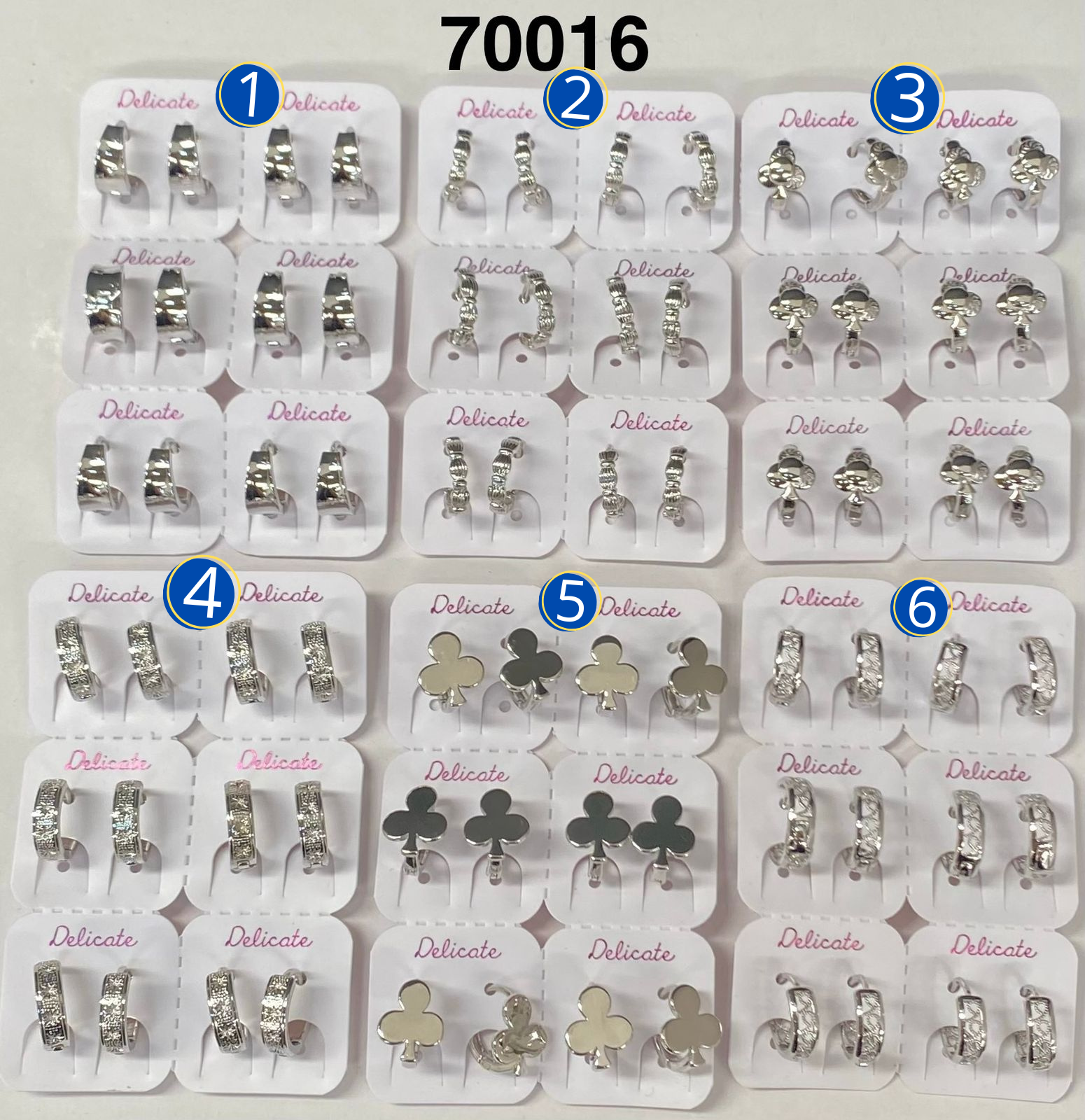 Paquete de 6 pares de Aretes Plateados M34 Oro Laminado