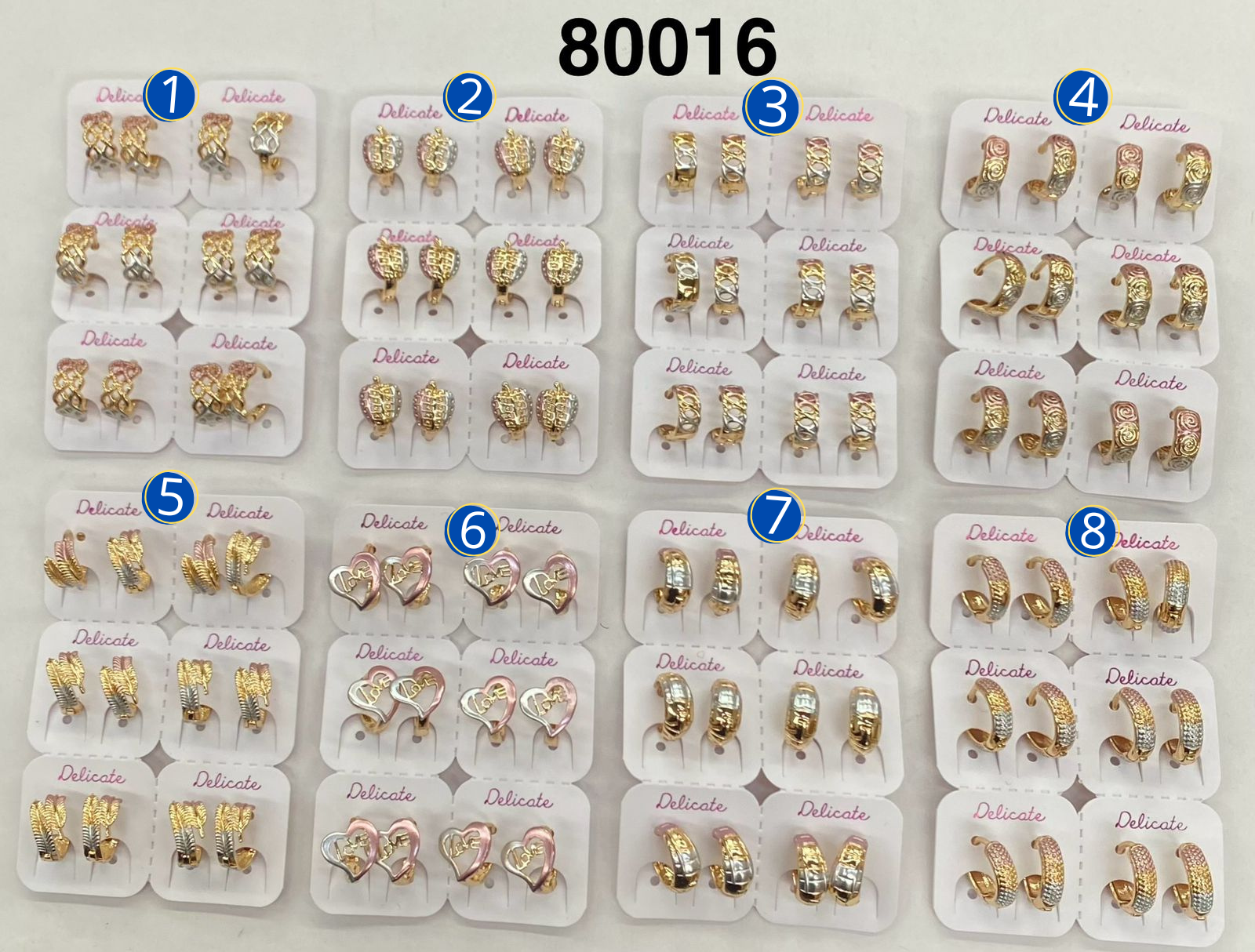 Paquete de 6 pares de Aretes Dorados M60 Oro Laminado