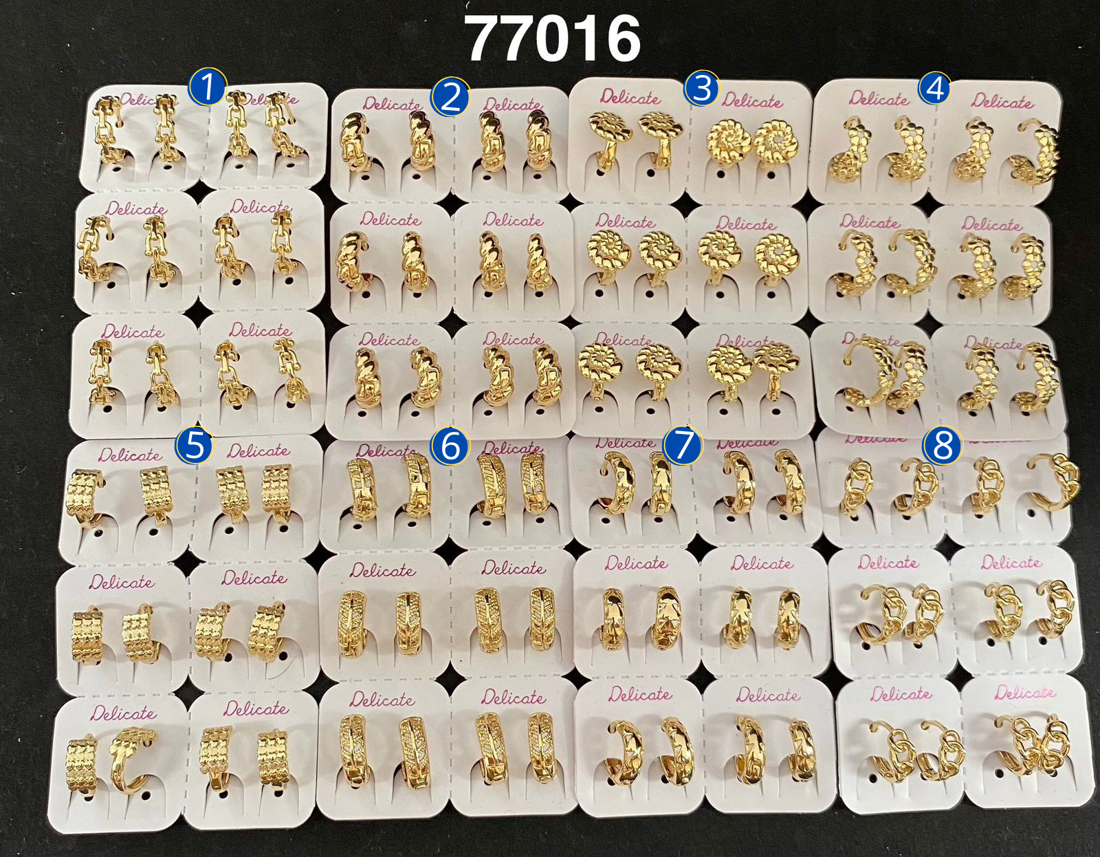 Paquete de 6 pares de aretes Dorados M14 Oro Laminado
