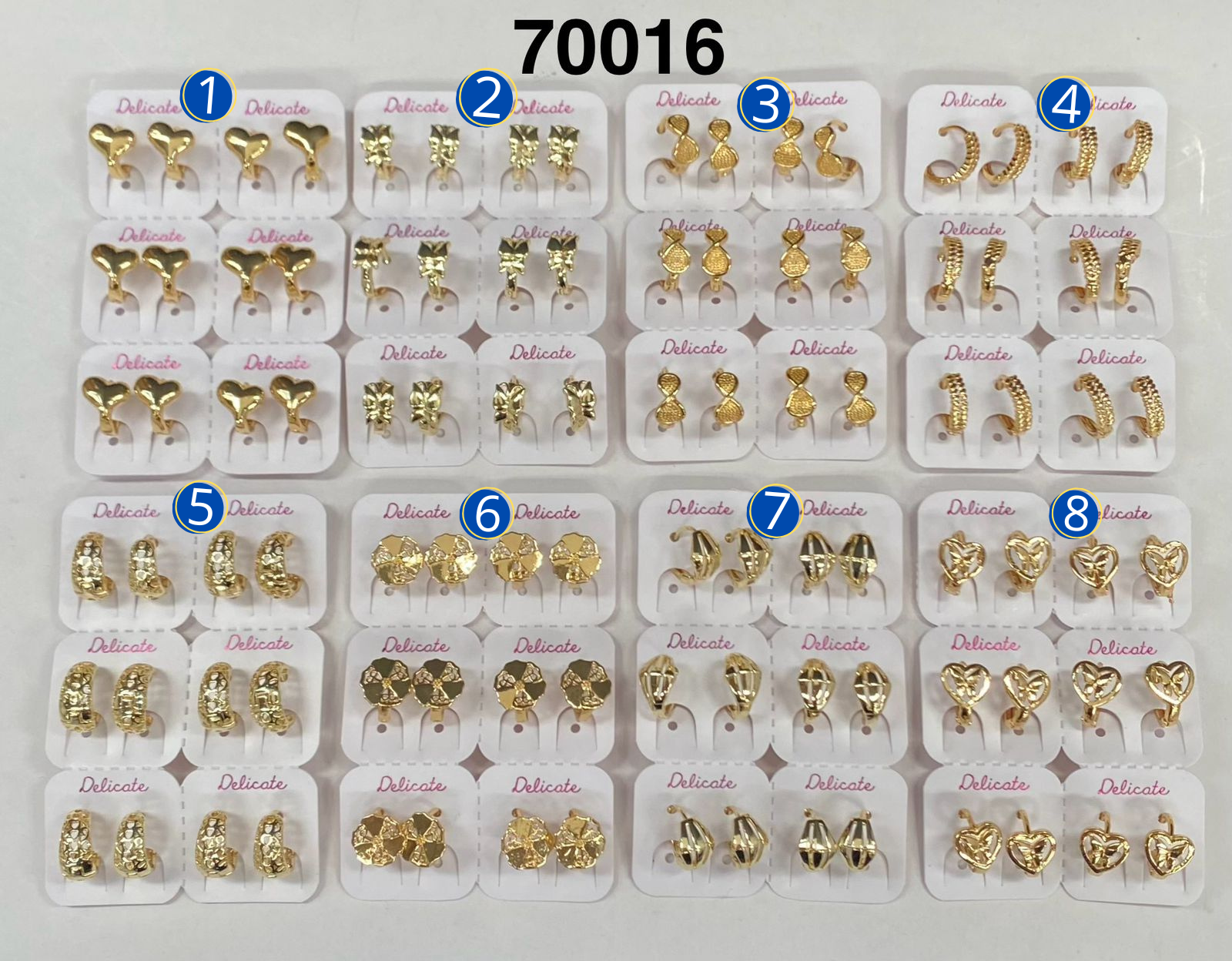 Paquete de 6 pares de Aretes Dorados M22 Oro Laminado