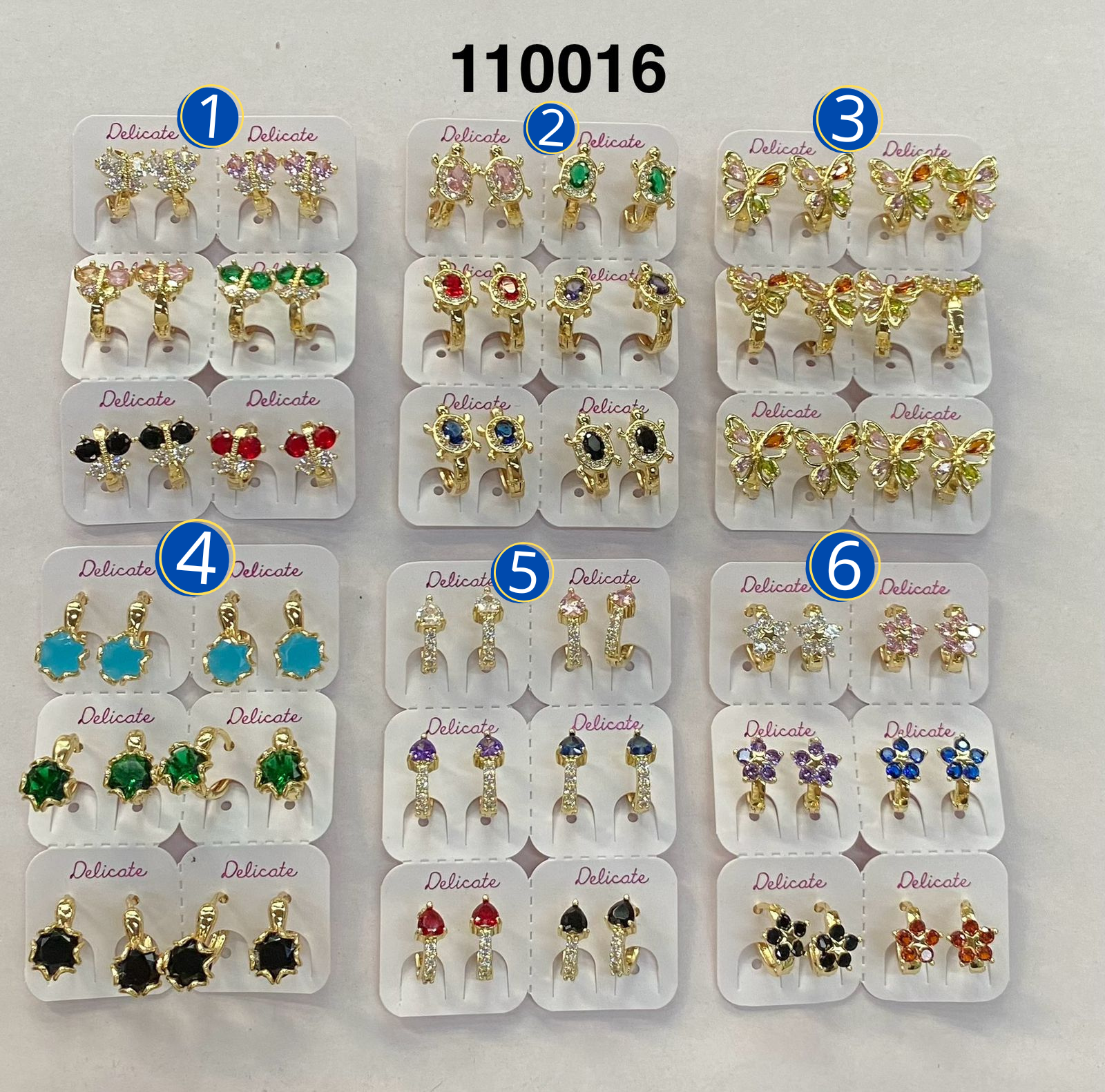 Paquete de 6 pares de Aretes Dorados M8 Oro Laminado