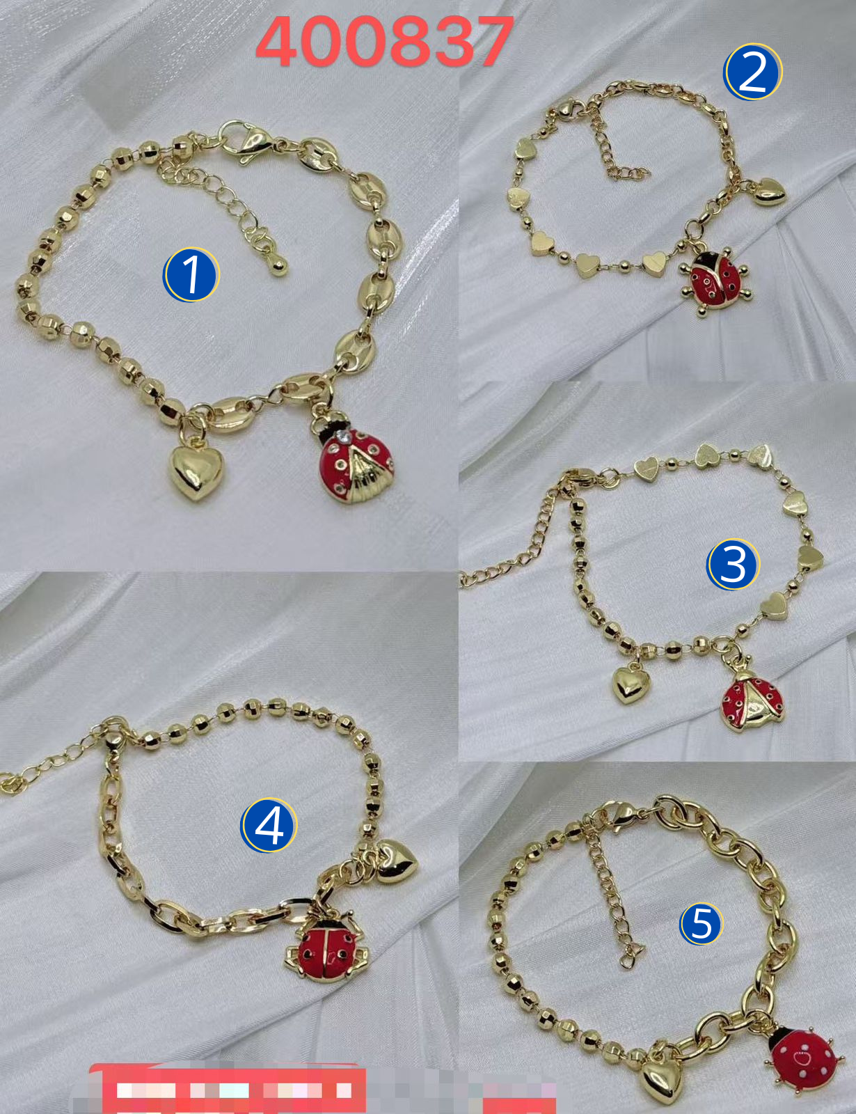 Pulsera Dorada con cuentas y dijes M1 Oro Laminado