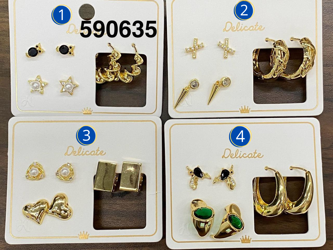 Paquetes de 3 Aretes Dorados M8 Oro Laminado