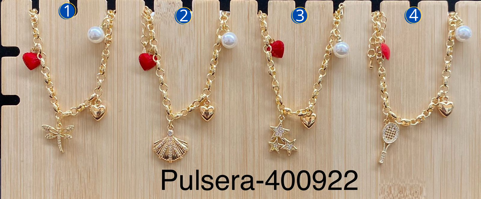 Pulseras Doradas con diferentes dijes M2 Oro Laminado