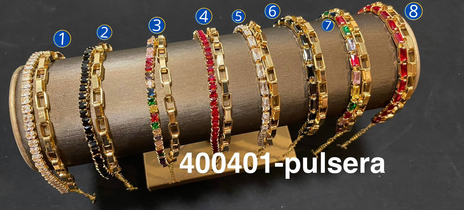 Pulsera Dorada con Piedras de Color M2 Oro Laminado