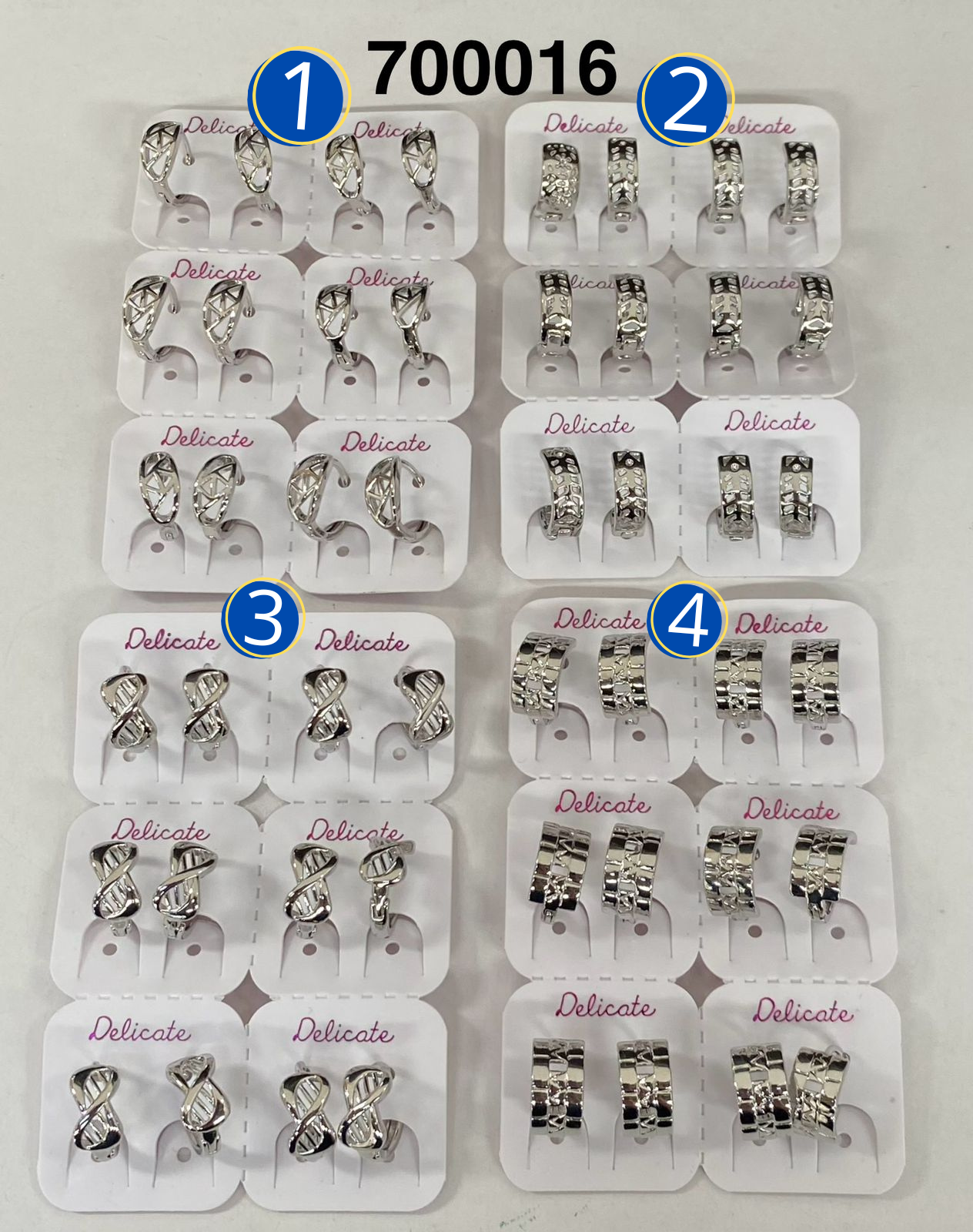 Paquete de 6 pares de Aretes Plateados M36 Oro Laminado