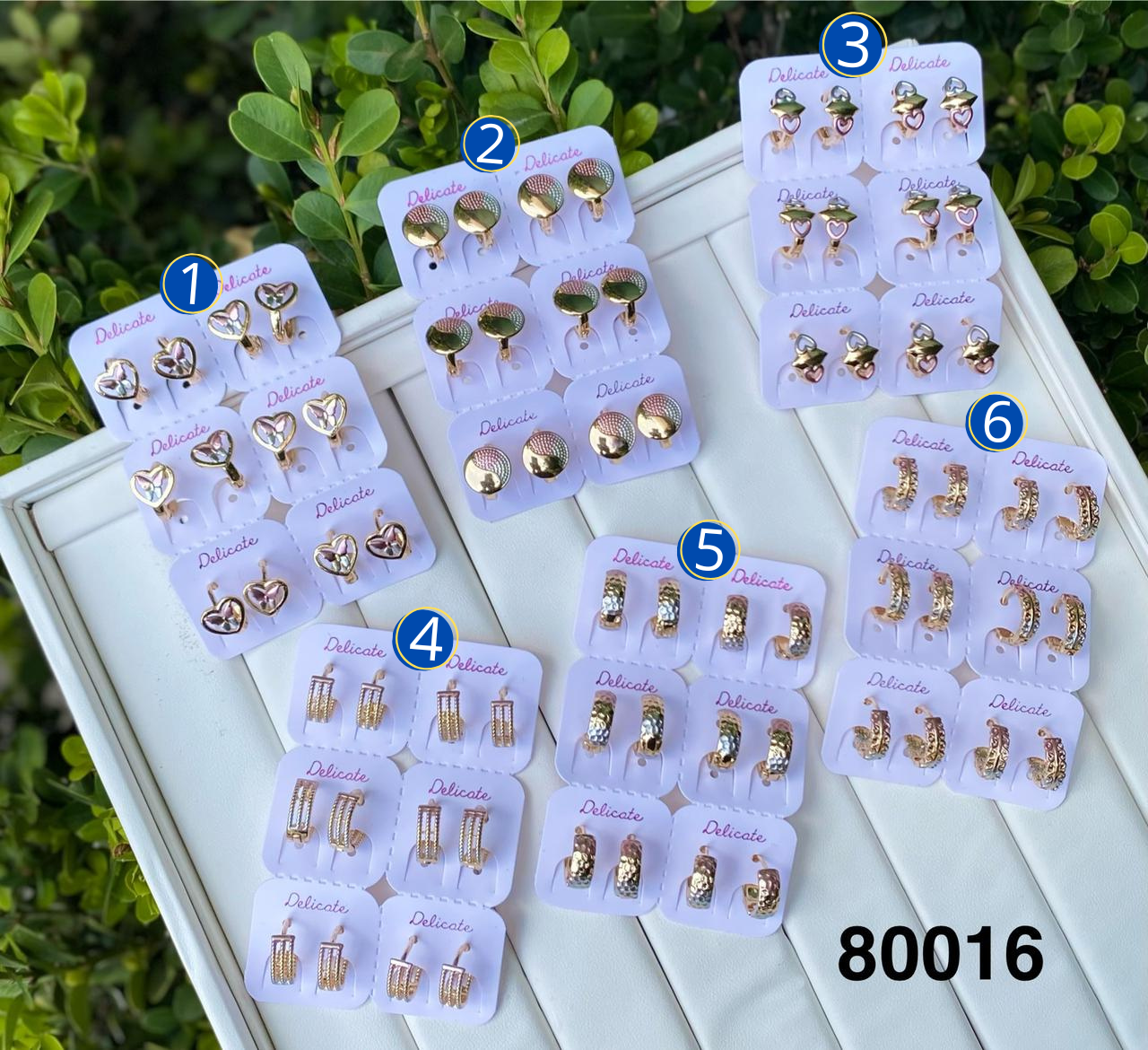 Paquete de 6 pares de Aretes Dorados M75 Oro Laminado