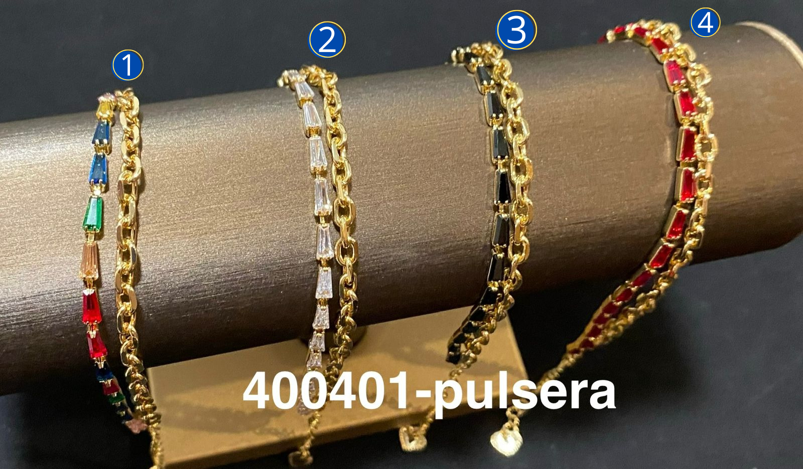 Pulsera Dorada con Piedras de Color M8 Oro Laminado