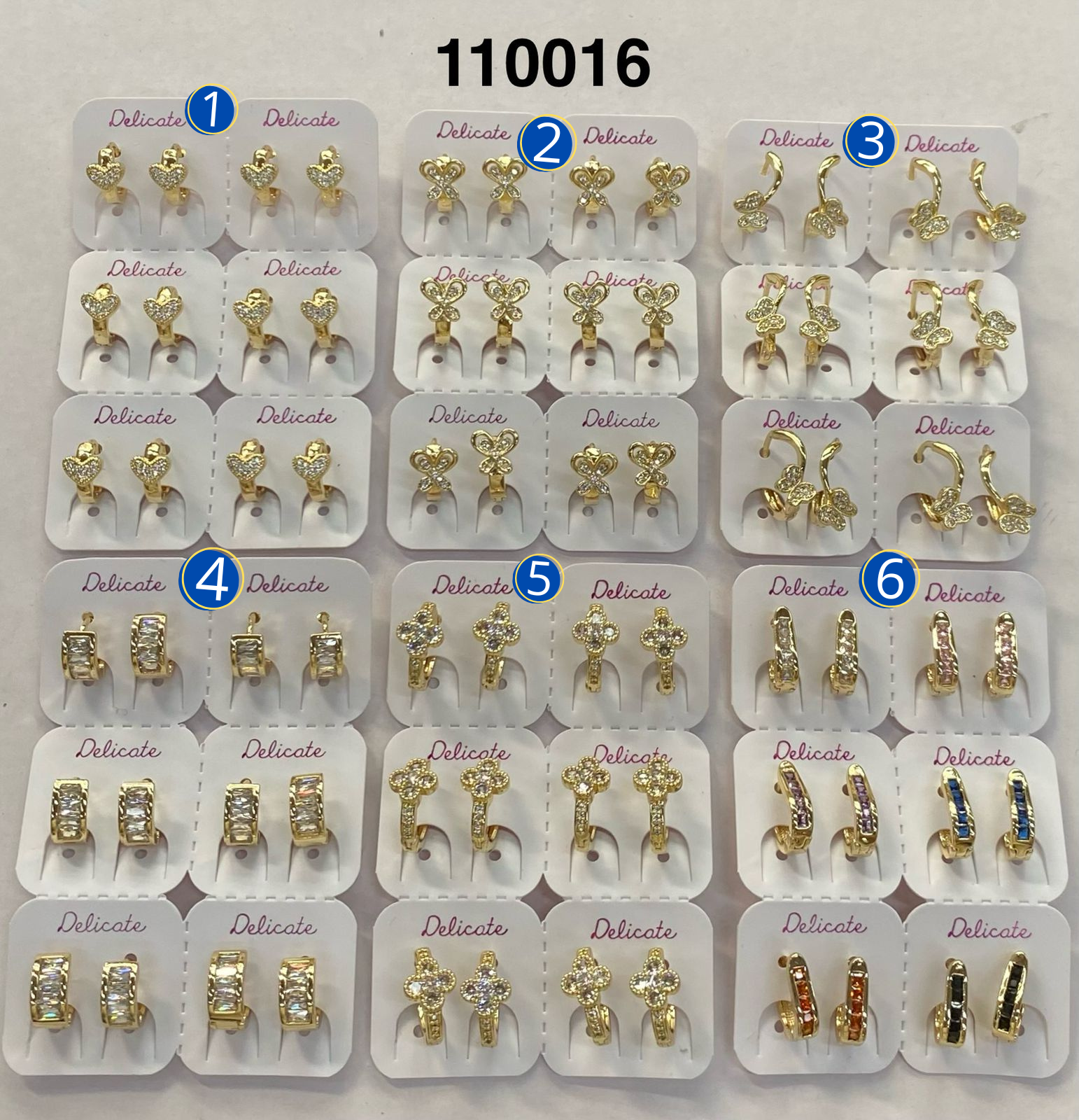 Paquete de 6 pares de Aretes Dorados M9 Oro Laminado