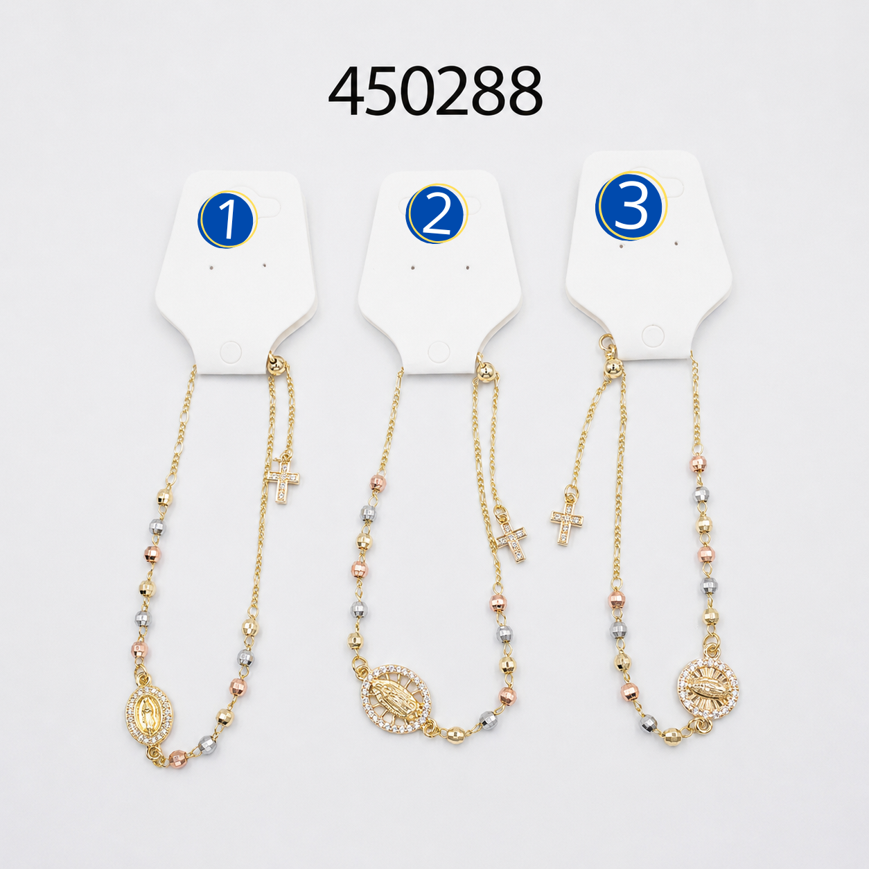 Pulsera de Tres colores religiosas M1 Oro Laminado