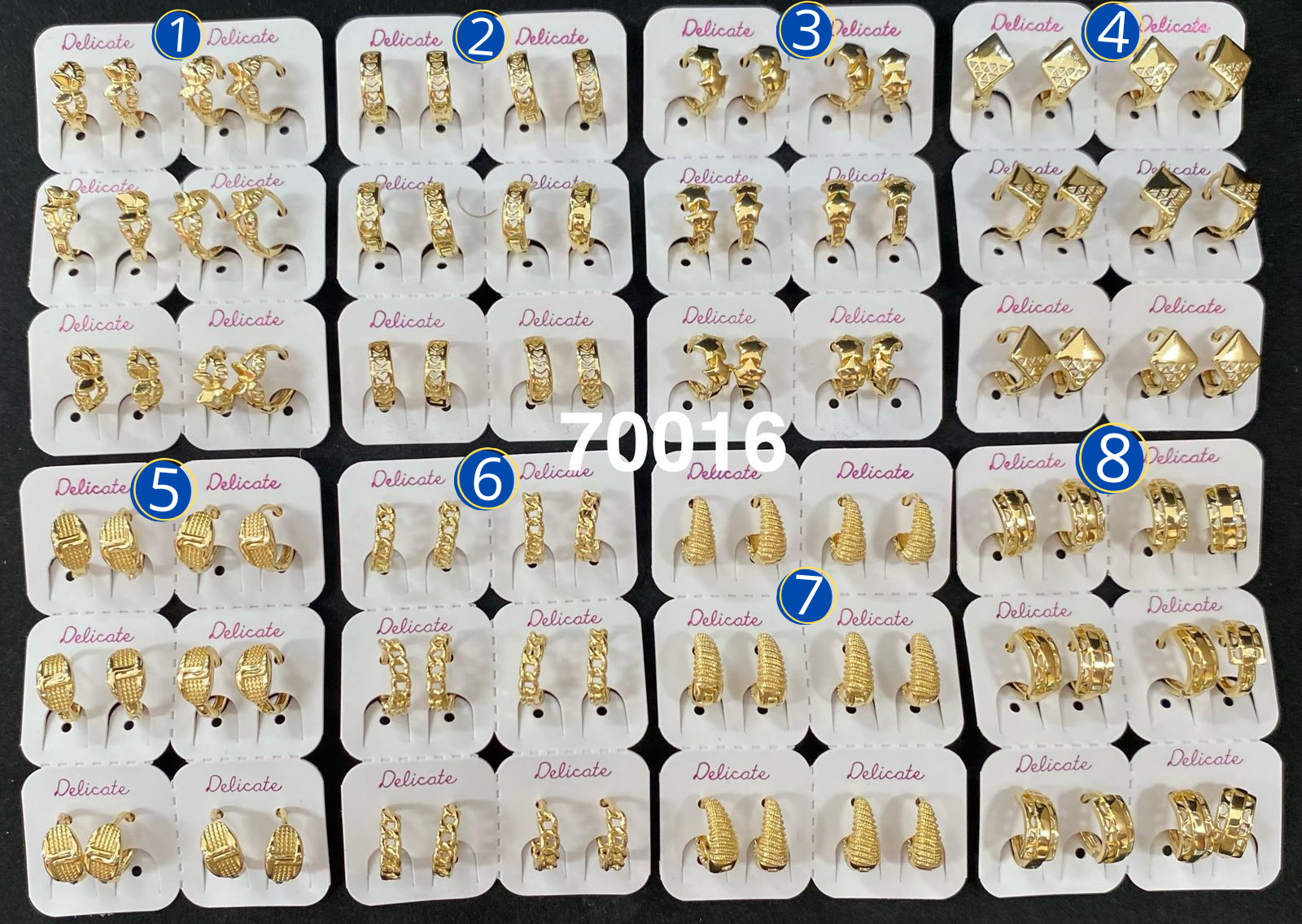 Paquete de 6 pares de Aretes Dorados M4 Oro Laminado
