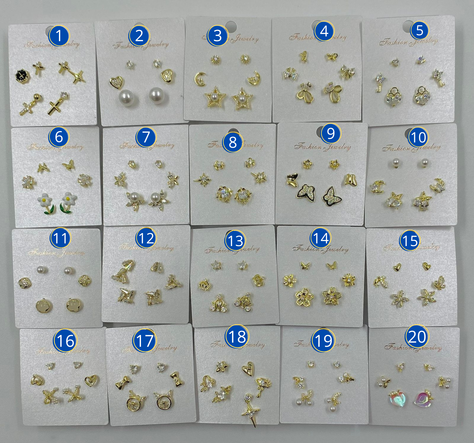 Paquetes de 3 Aretes Dorados con piedras M4 Oro Laminado