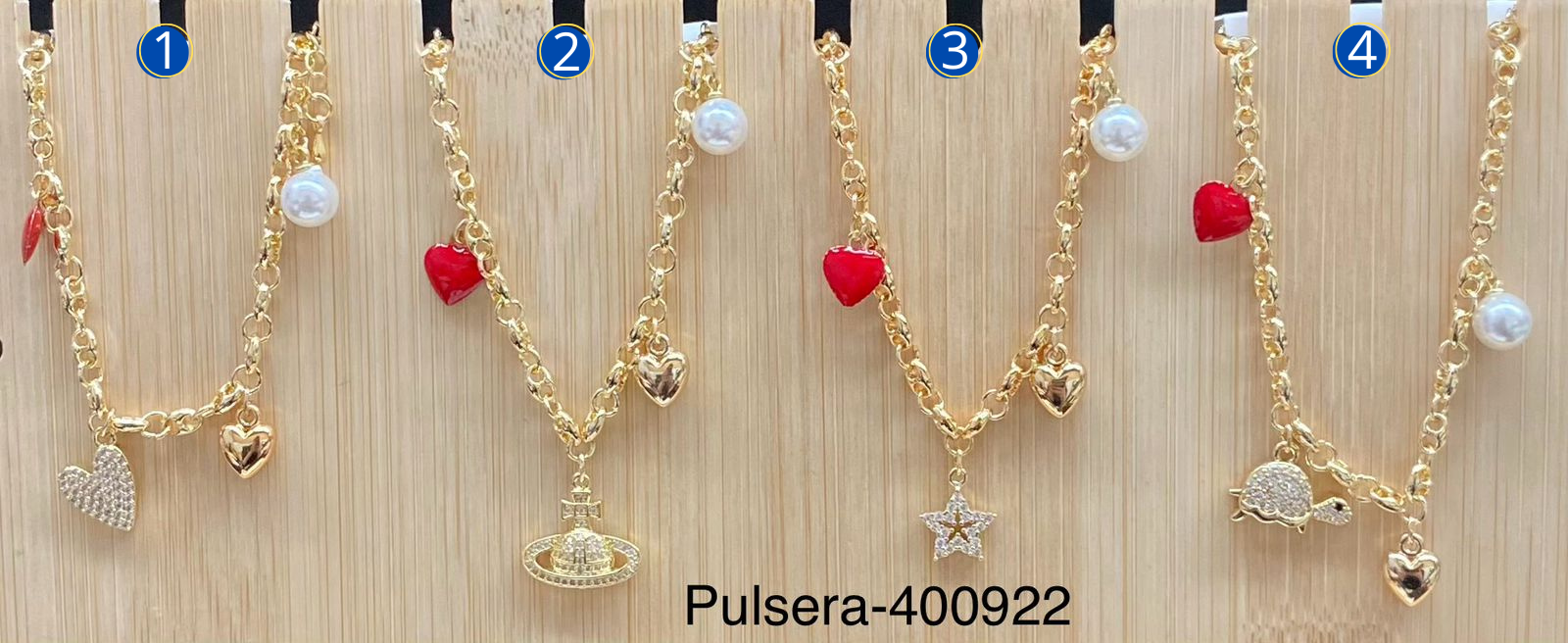 Pulseras Doradas con diferentes dijes M3 Oro Laminado