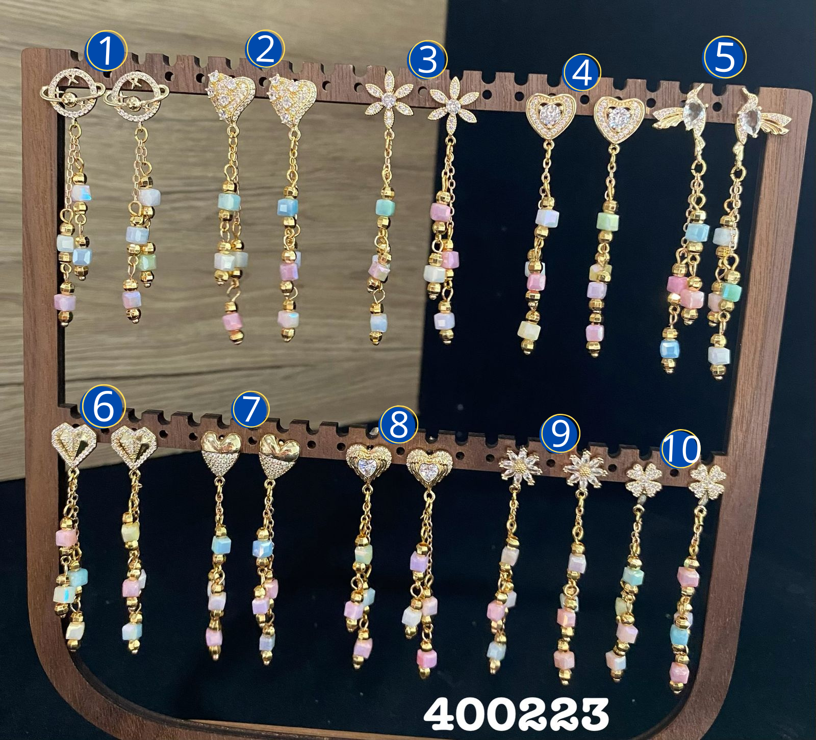 Aretes Largos Dorados de colores M1 Oro Laminado