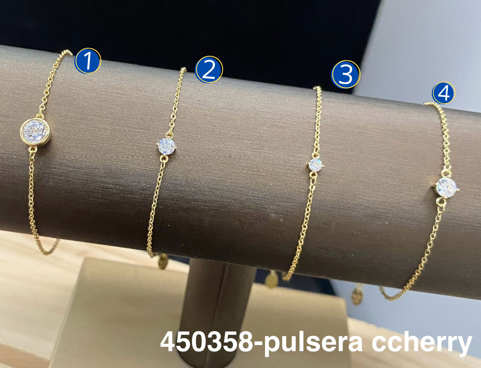 [08/JUNI/26] Pulseras Doradas Cherry con Piedra M1 Oro Laminado