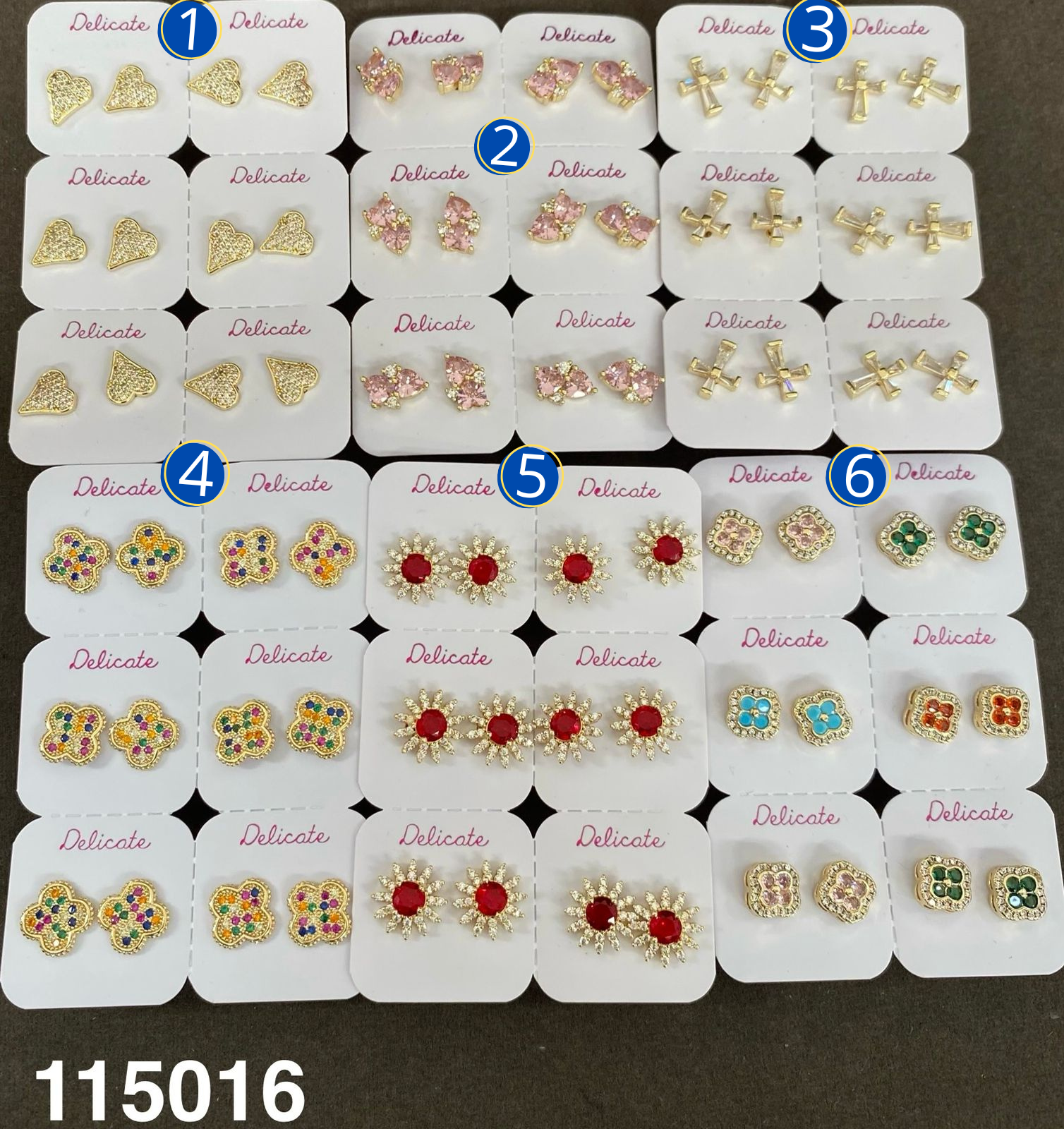 Paquete de 6 pares de Aretes Dorados M80 Oro Laminado