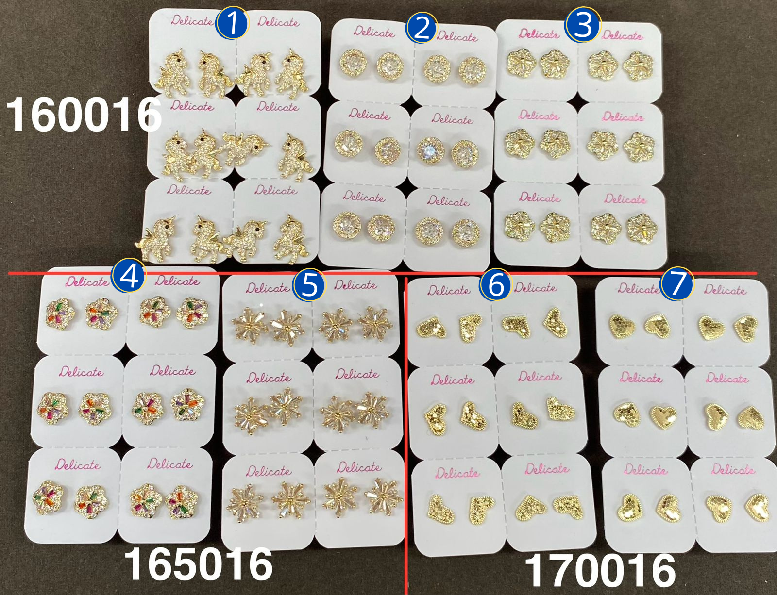 Paquete de 6 pares de Aretes Dorados M86 Oro Laminado