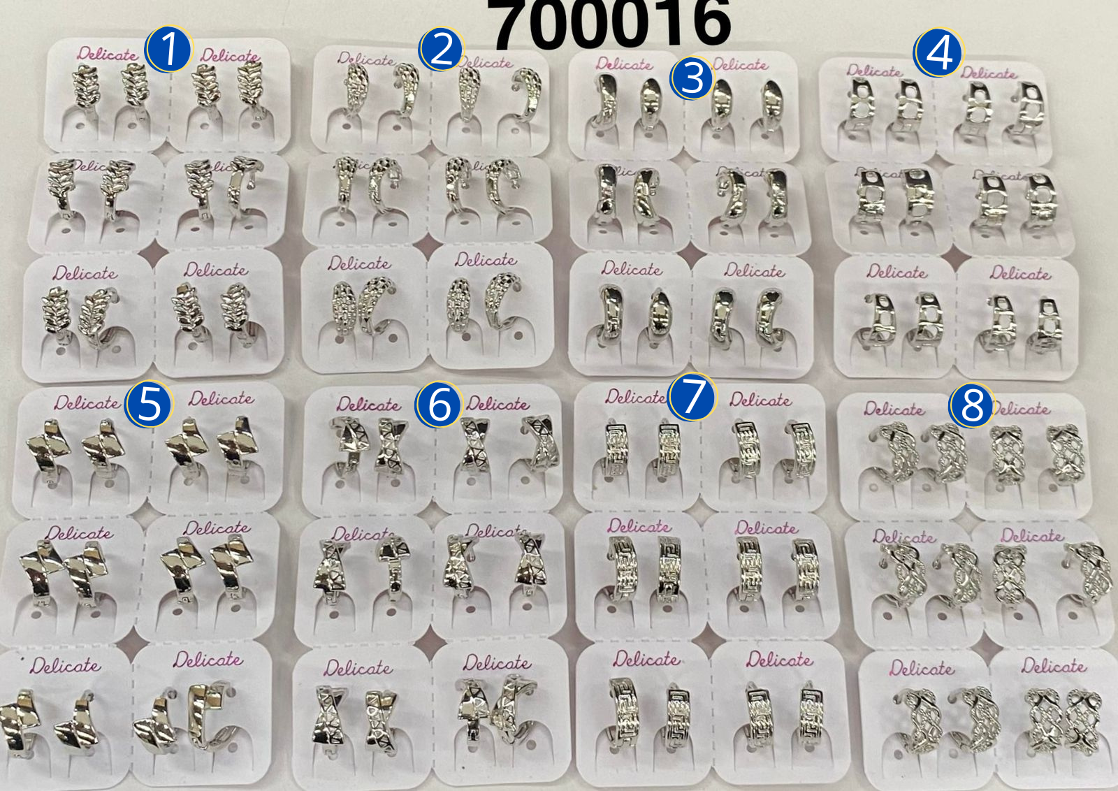 Paquete de 6 pares de Aretes Plateados M27 Oro Laminado