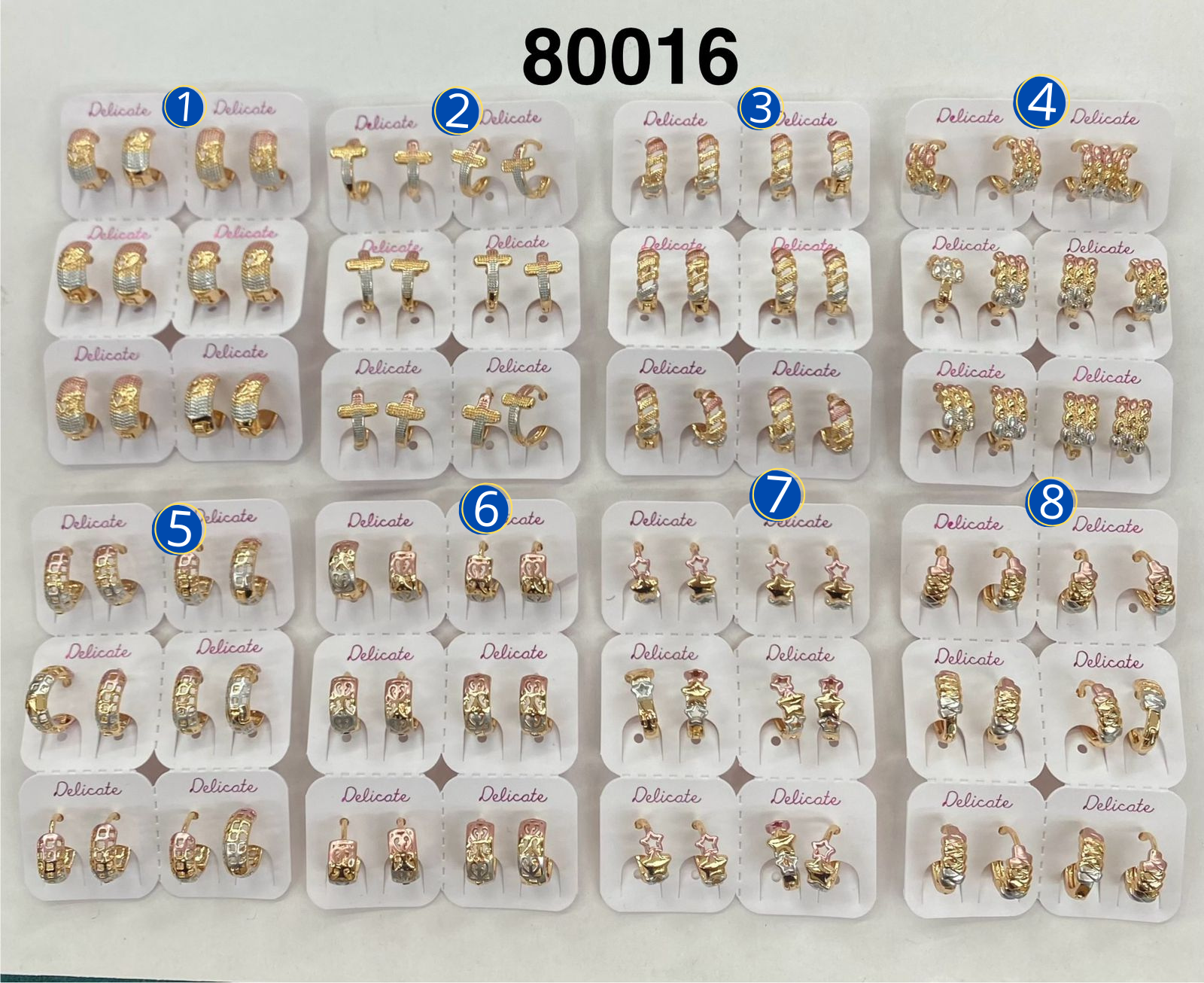 Paquete de 6 pares de Aretes Dorados M57 Oro Laminado