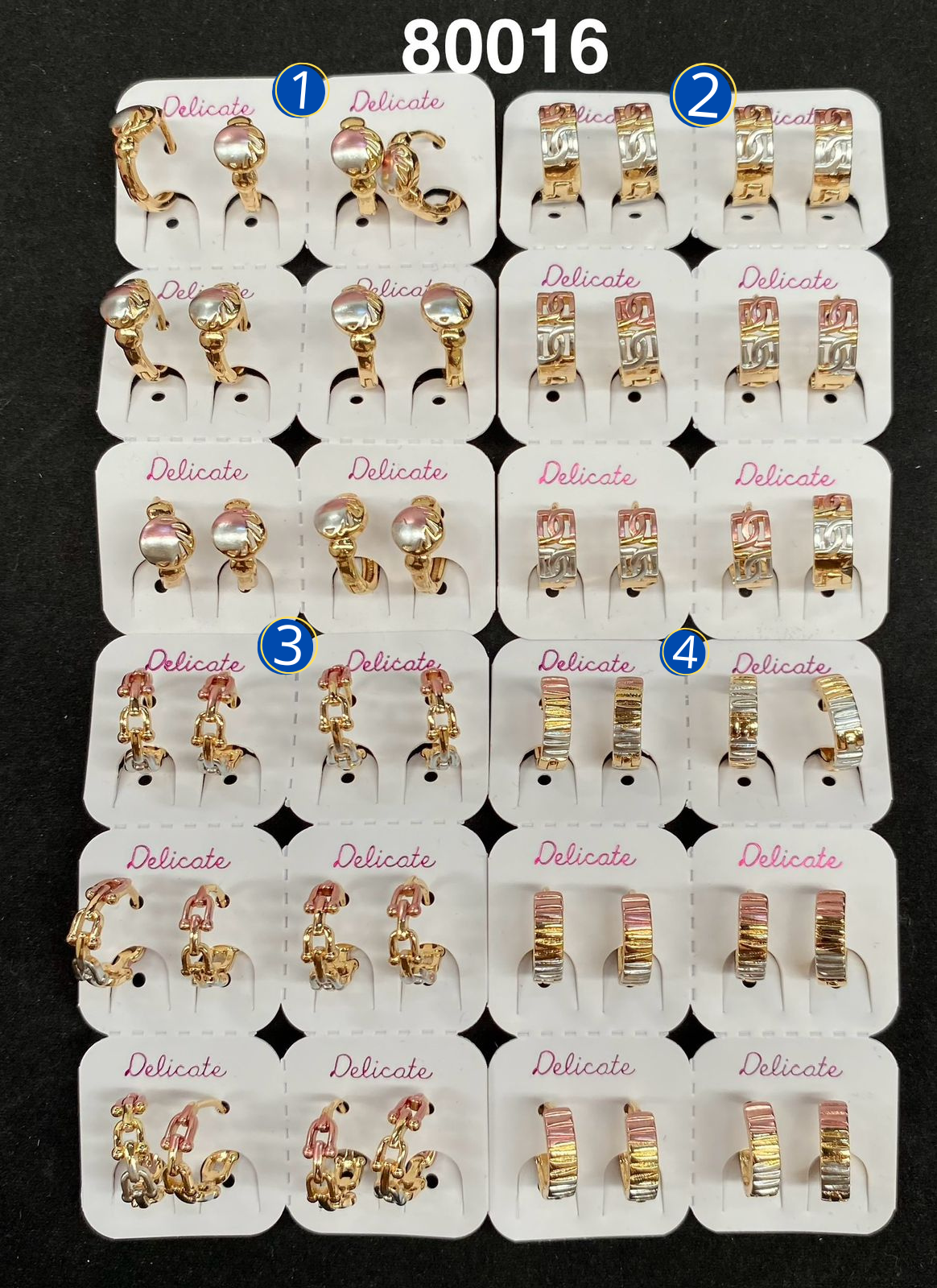 Paquete de 6 pares de aretes Dorados M8 Oro Laminado