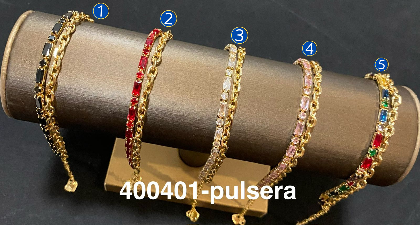 Pulsera Dorada con Piedras de Color M6 Oro Laminado